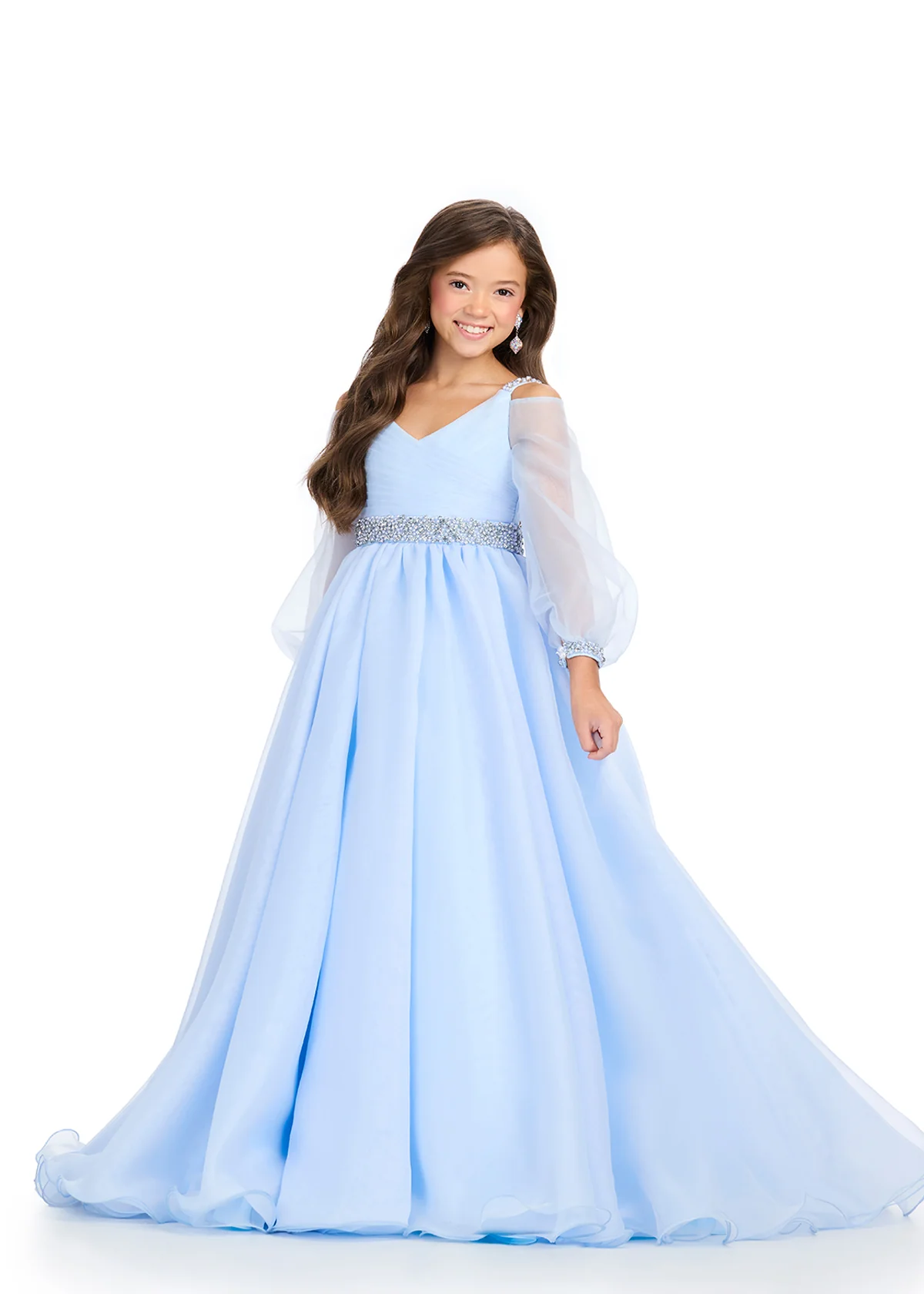 ASHLEYlauren 8273 Size 10 Hot Pink Girls Pageant Dress Long Sleeve Ballgown Formal Kids Gown - Image 3