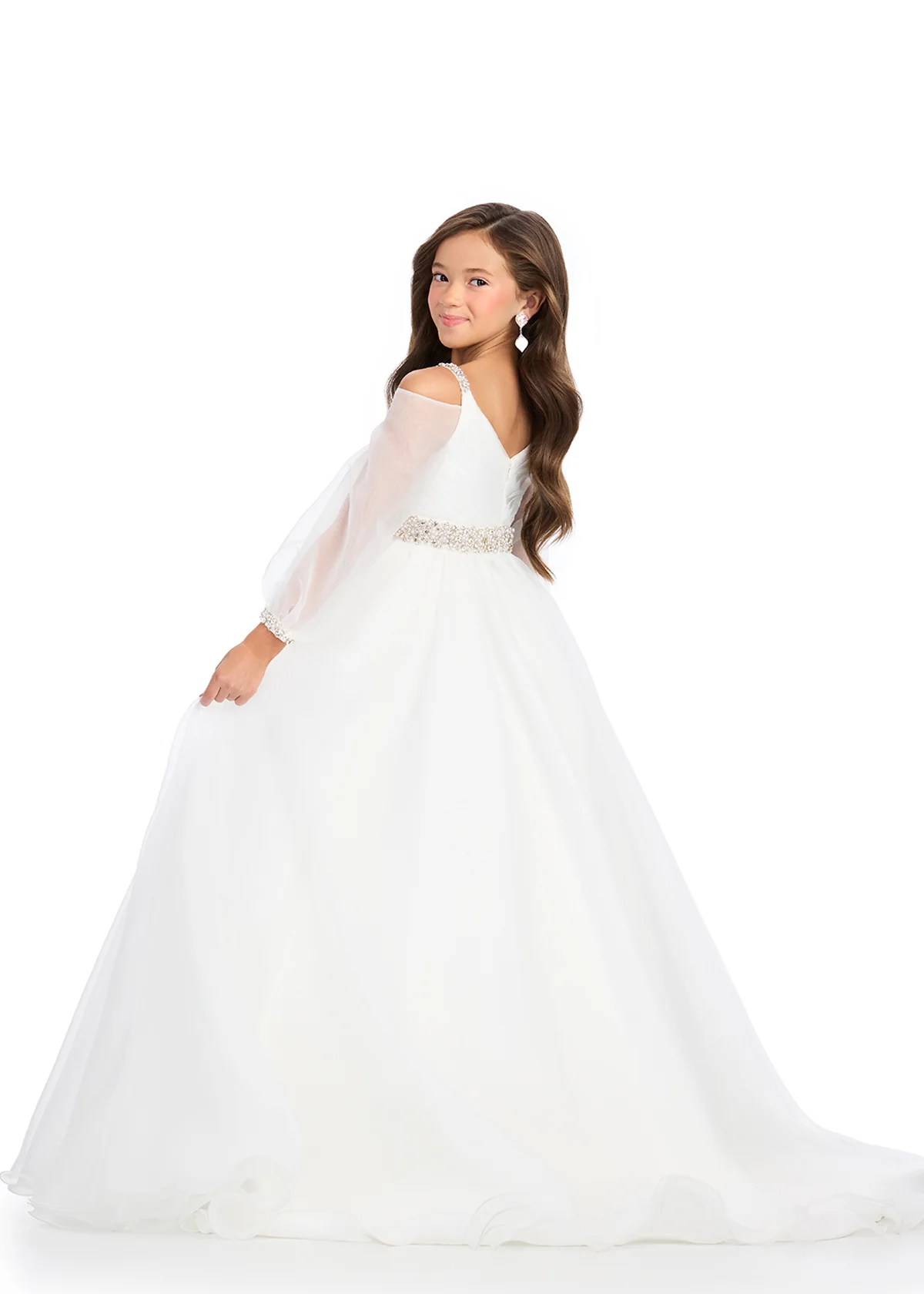 ASHLEYlauren 8273 Size 10 Hot Pink Girls Pageant Dress Long Sleeve Ballgown Formal Kids Gown - Image 5