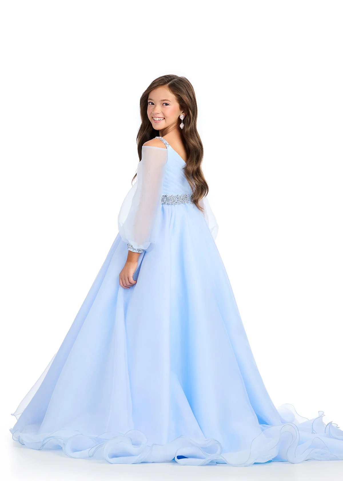 ASHLEYlauren 8273 Size 10 Hot Pink Girls Pageant Dress Long Sleeve Ballgown Formal Kids Gown - Image 6
