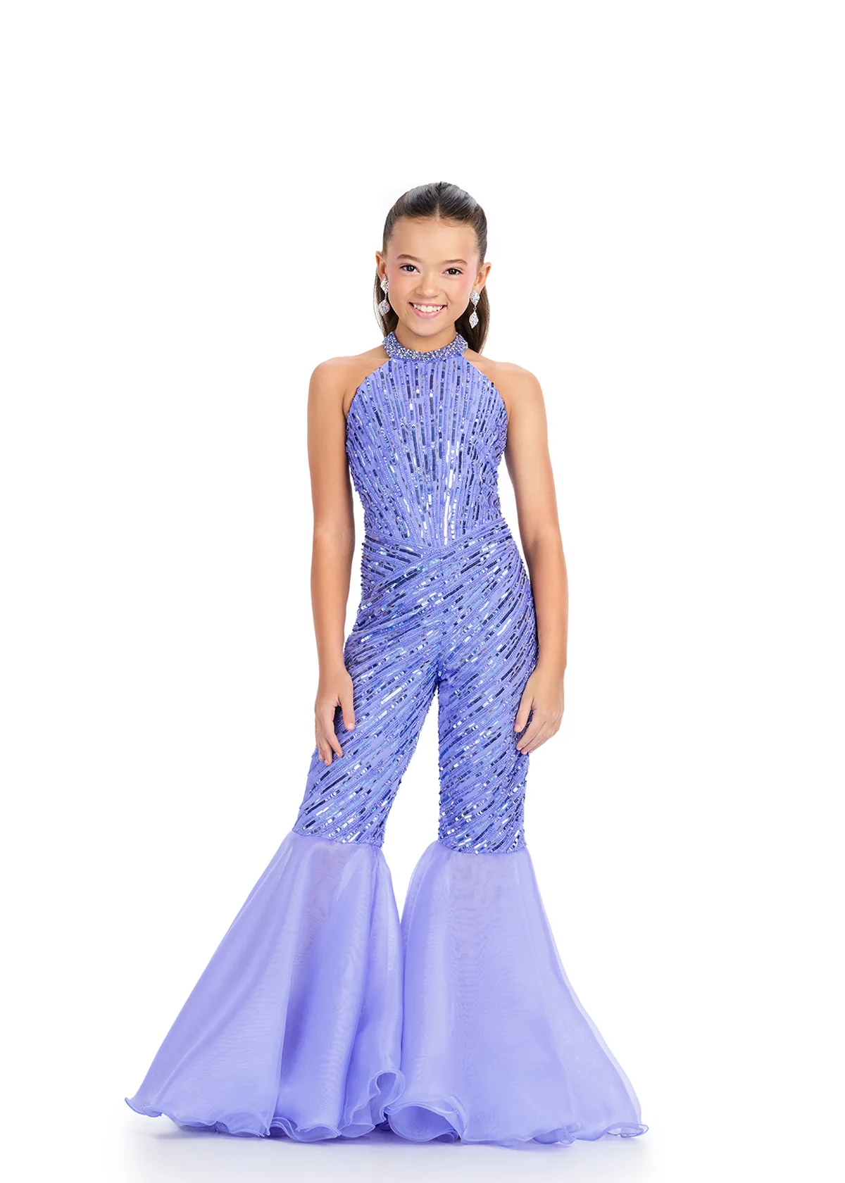 Ashley Lauren 8318 Kids Beaded Jumpsuit With Halter Neckline And Organza Flare Pants - Image 3