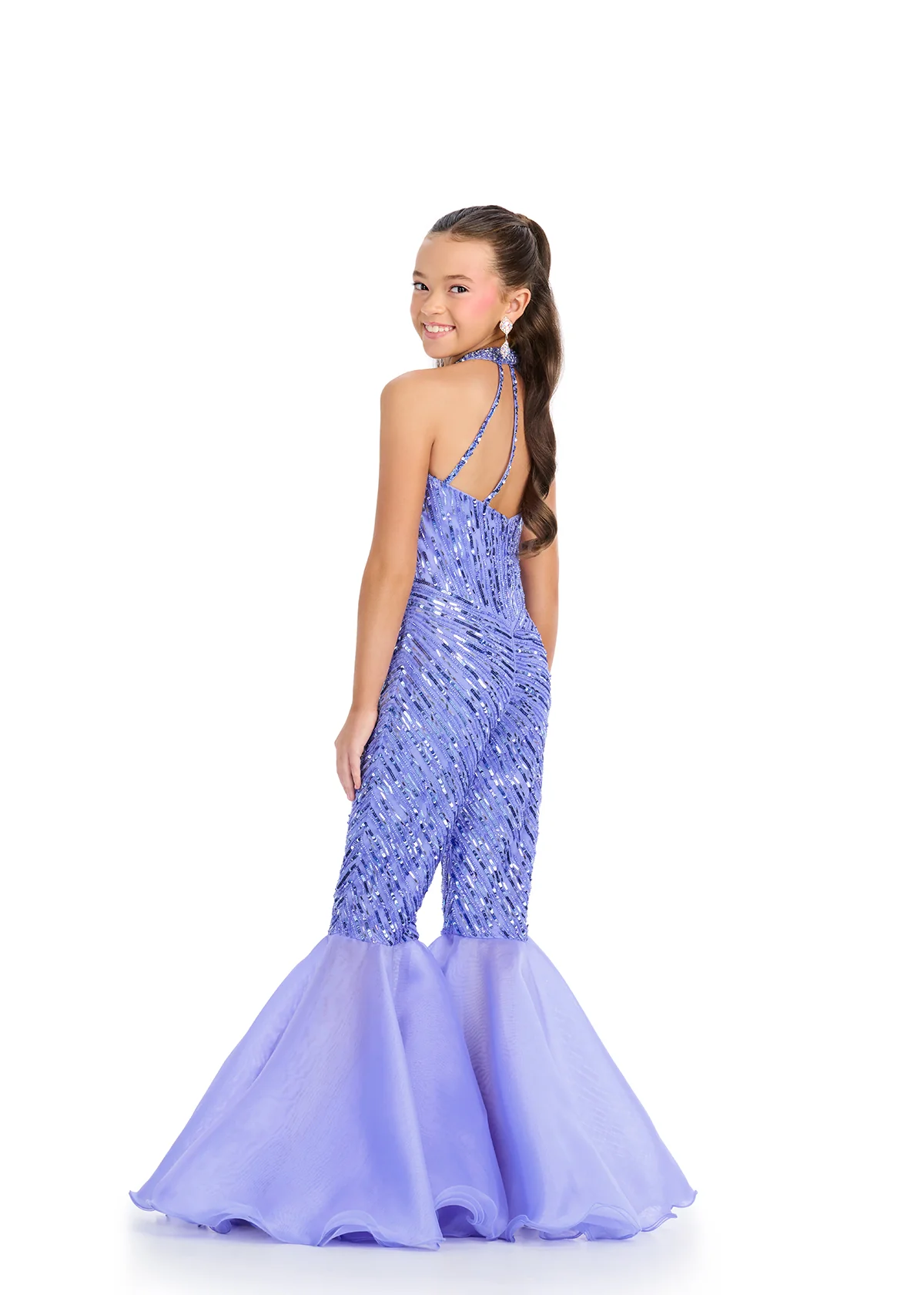 Ashley Lauren 8318 Kids Beaded Jumpsuit With Halter Neckline And Organza Flare Pants - Image 4
