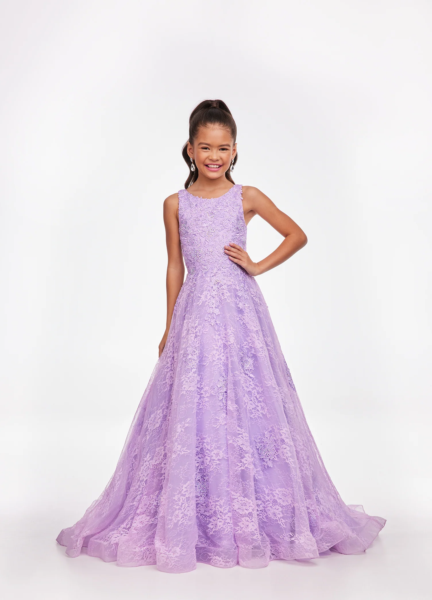 Ashley Lauren Kids 8073 Size 16 LILAC Girls Dress Long Lace A Line Ball Gown Pageant Dress High Neck - Image 3
