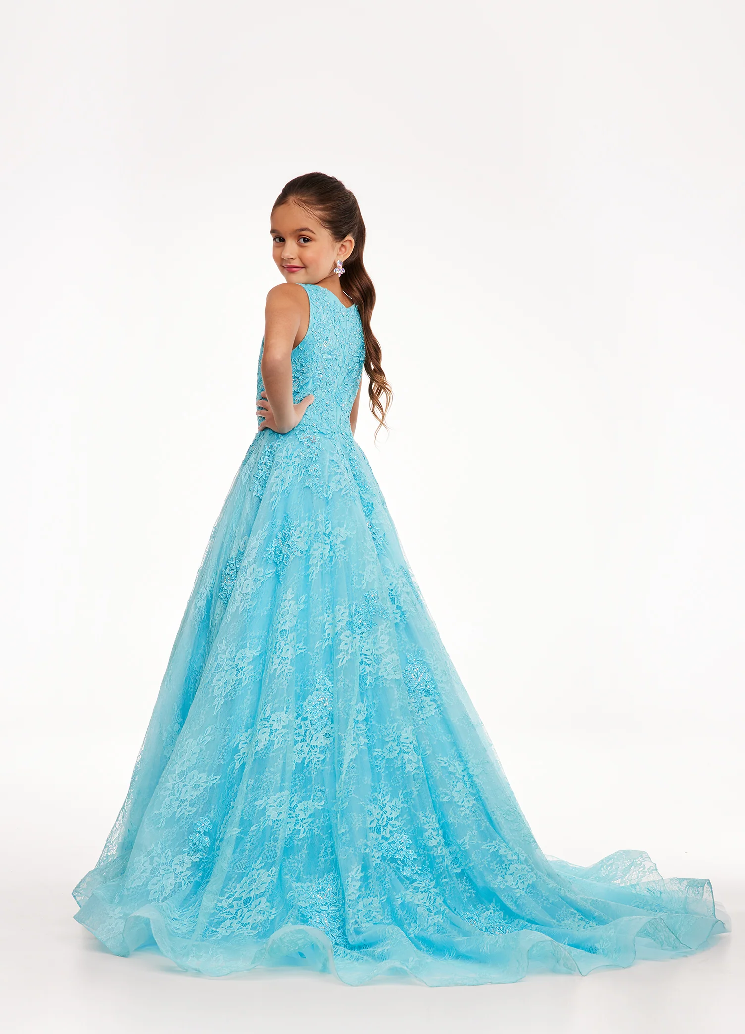 Ashley Lauren Kids 8073 Size 16 LILAC Girls Dress Long Lace A Line Ball Gown Pageant Dress High Neck - Image 5