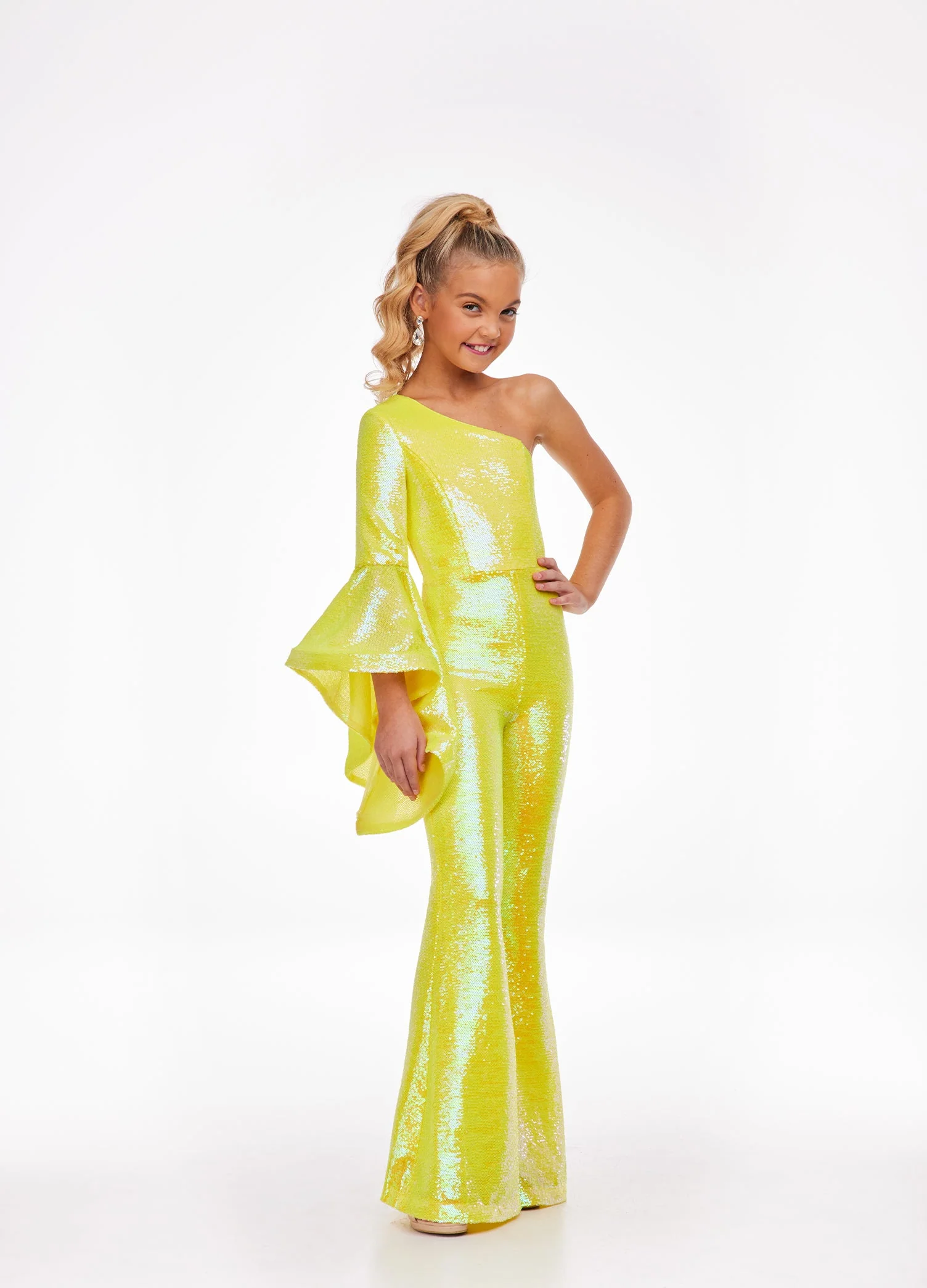 Ashley Lauren Kids 8110 Size 6 Coral Jumpsuit Bell Sleeve Sequin Pageant - Image 3