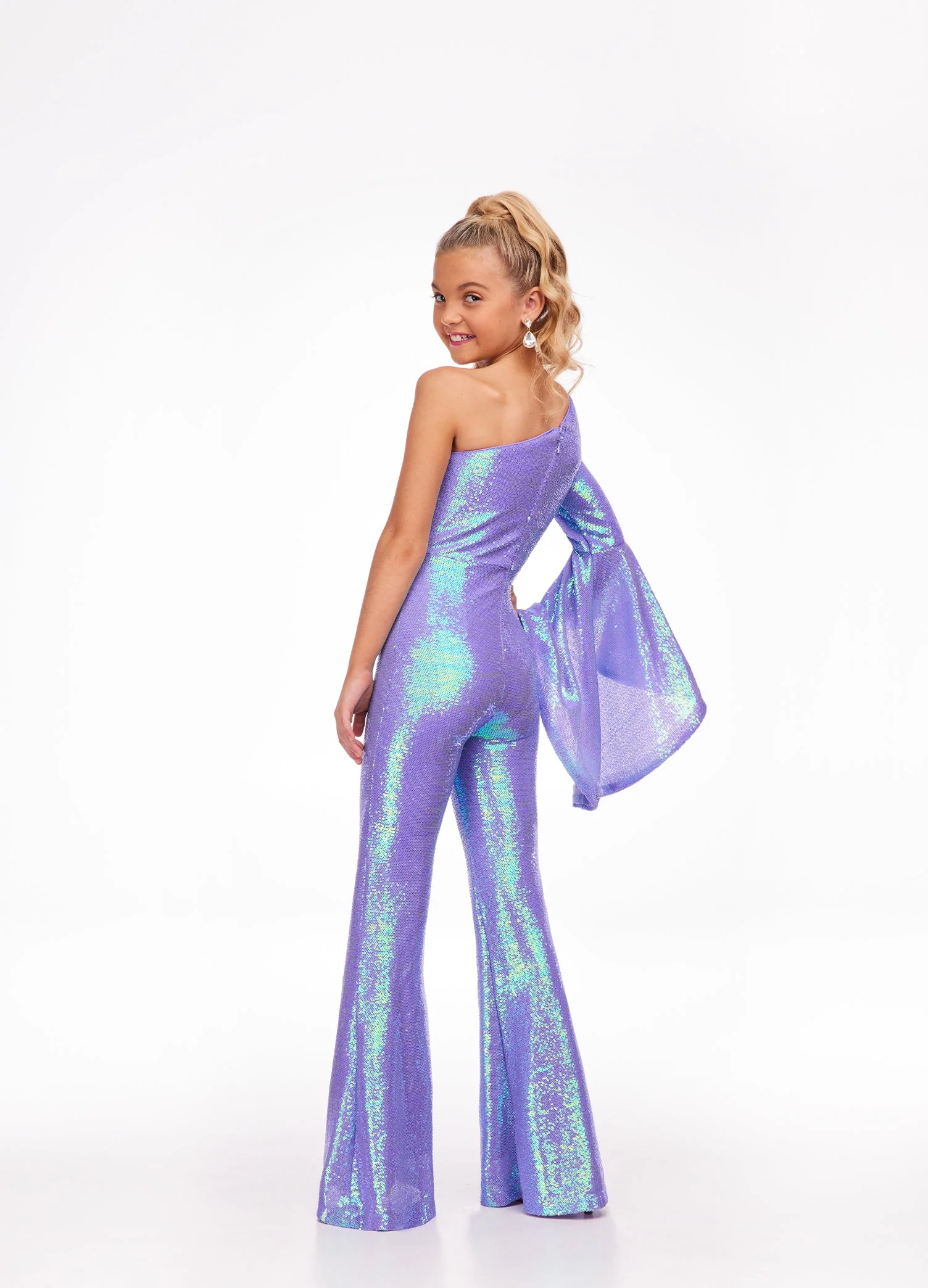 Ashley Lauren Kids 8110 Size 6 Coral Jumpsuit Bell Sleeve Sequin Pageant - Image 6