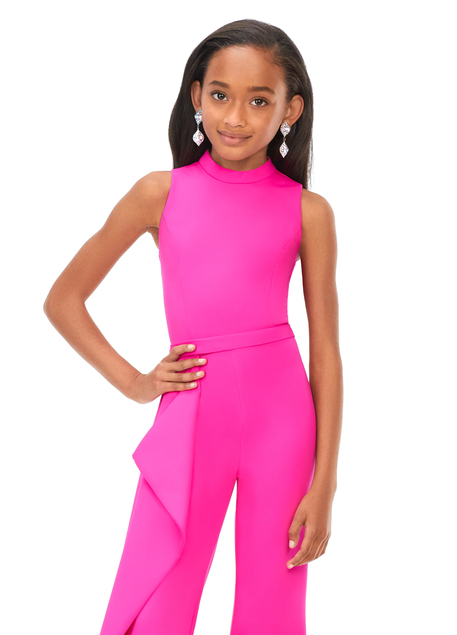 Ashley Lauren Kids 8158 Size 4 Turquoise Girls Pageant Jumpsuit with Ruffle Side Scuba High Neckline - Image 6