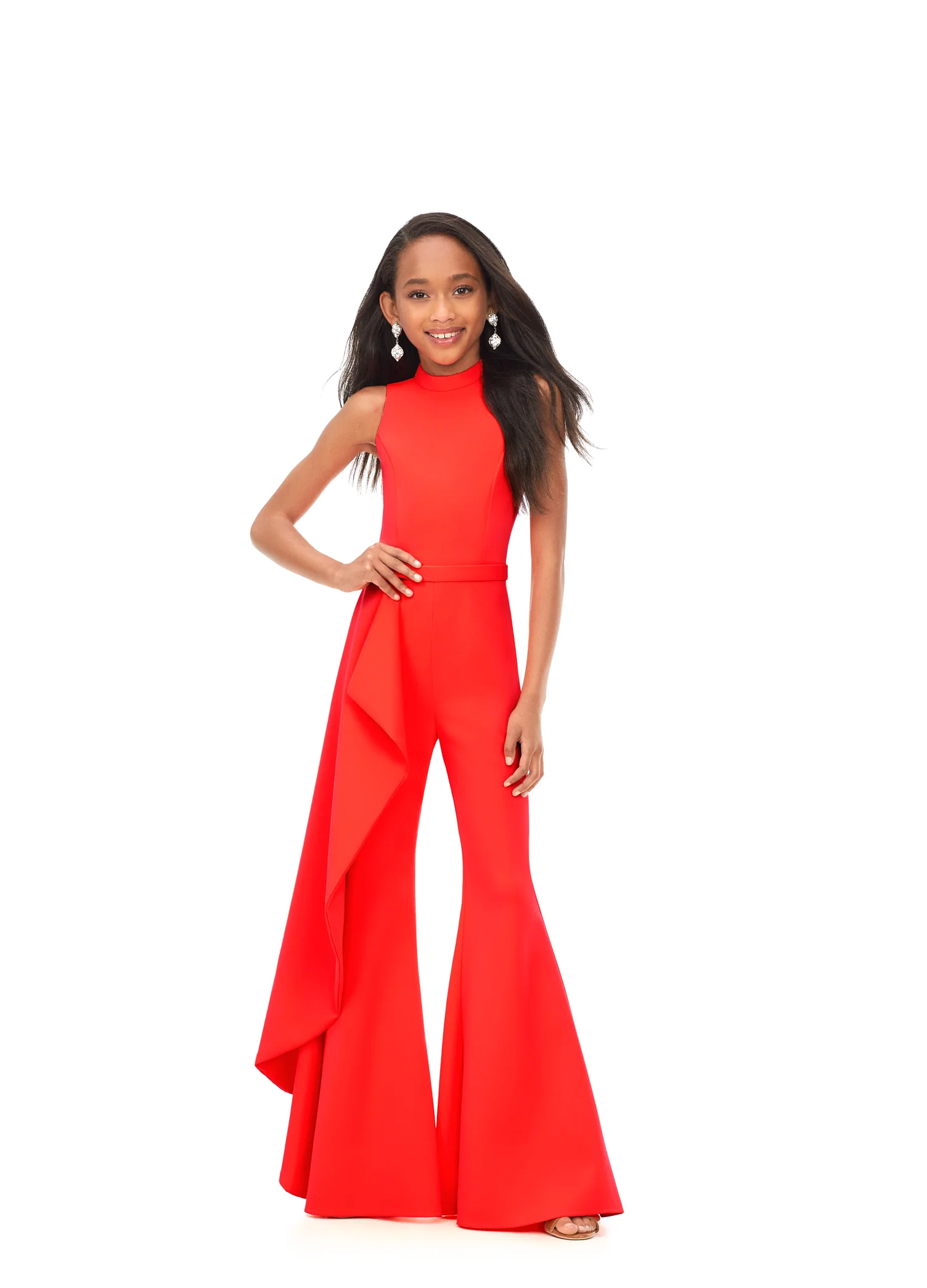 Ashley Lauren Kids 8158 Size 4 Turquoise Girls Pageant Jumpsuit with Ruffle Side Scuba High Neckline - Image 7