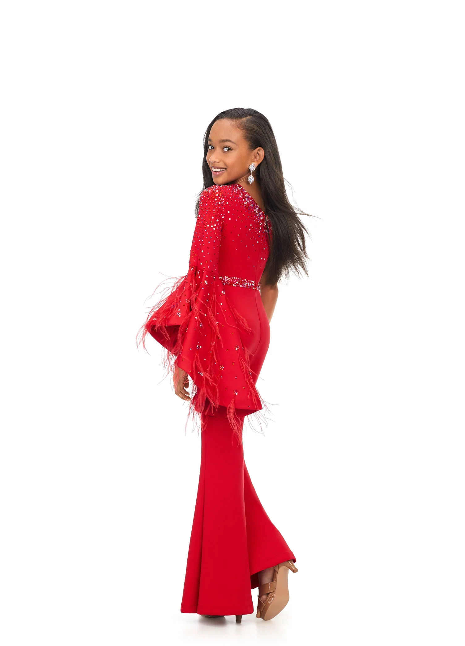 Ashley Lauren Kids 8178 Size 12 Fuchsia Girls Pageant Jumpsuit Scuba One Shoulder Jumpsuit with Bell Sleeve - Image 9