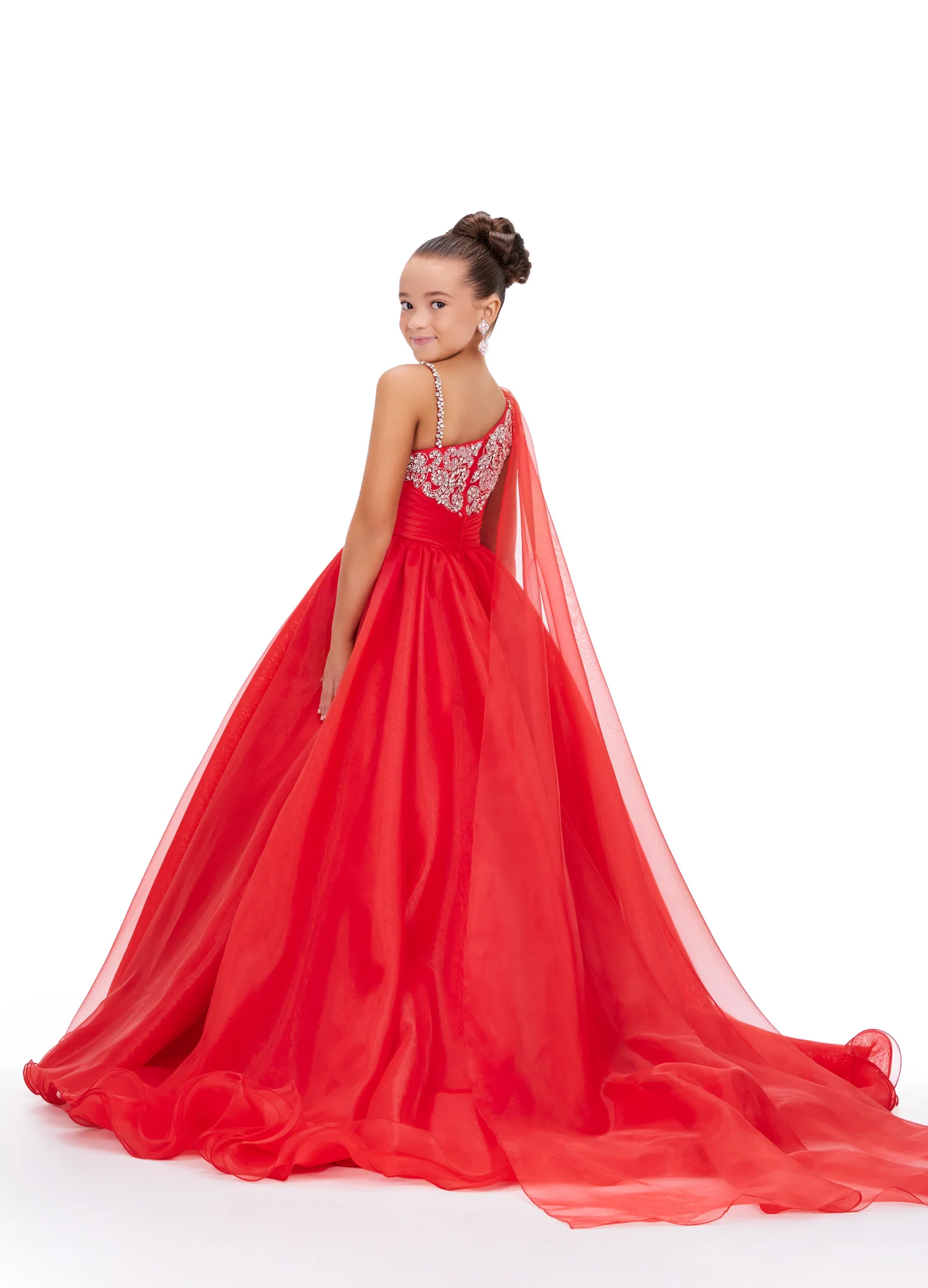 Ashley Lauren Kids 8212 One Shoulder Girls Pageant Dress Cape A Line Ball Gown Crystal - Image 6
