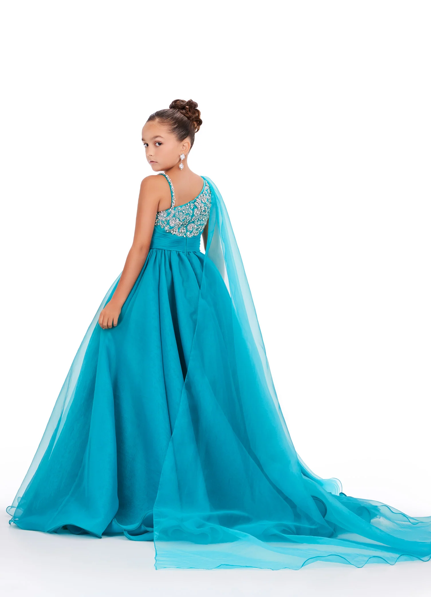 Ashley Lauren Kids 8212 One Shoulder Girls Pageant Dress Cape A Line Ball Gown Crystal - Image 3