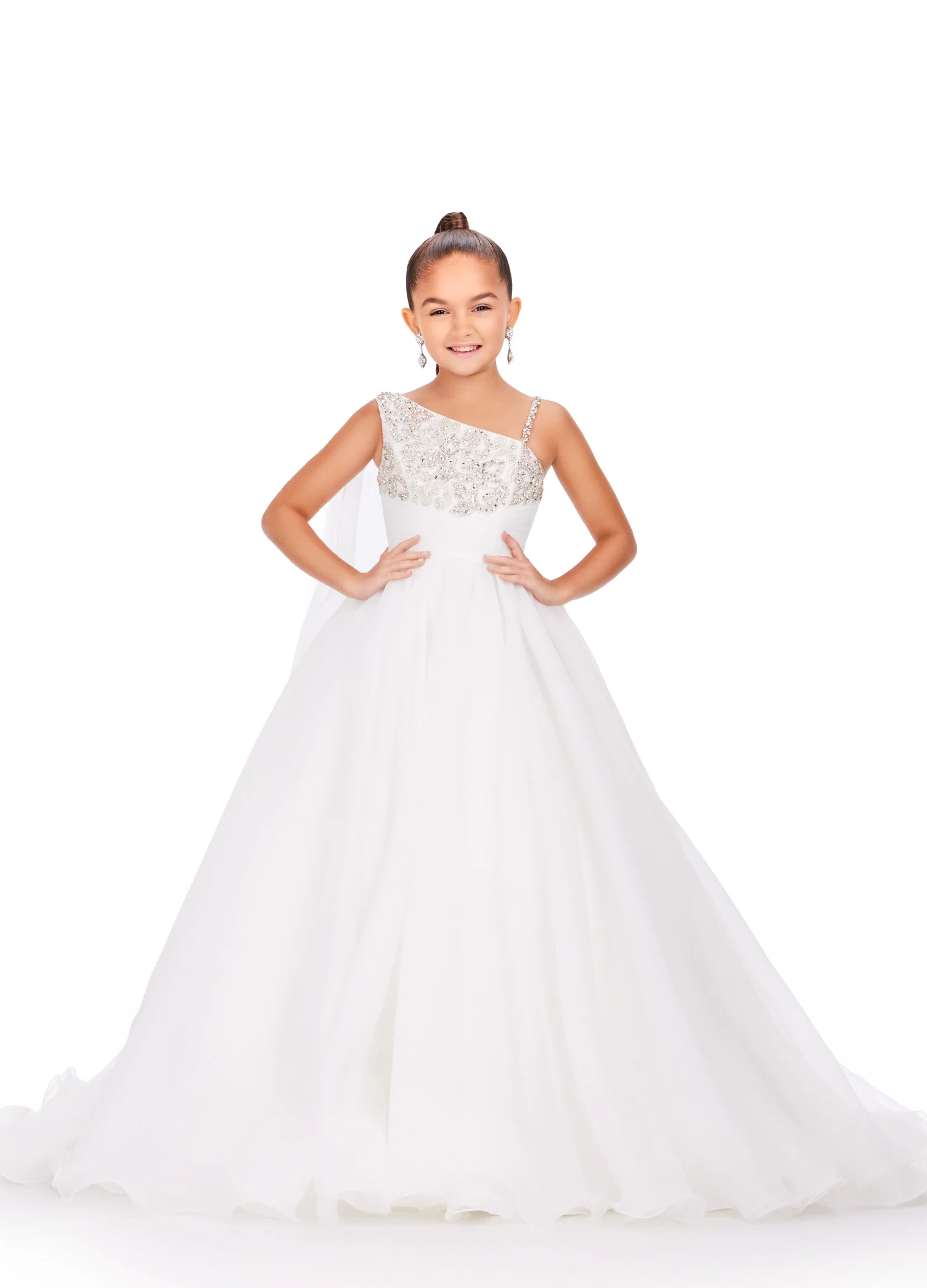 Ashley Lauren Kids 8212 One Shoulder Girls Pageant Dress Cape A Line Ball Gown Crystal - Image 5