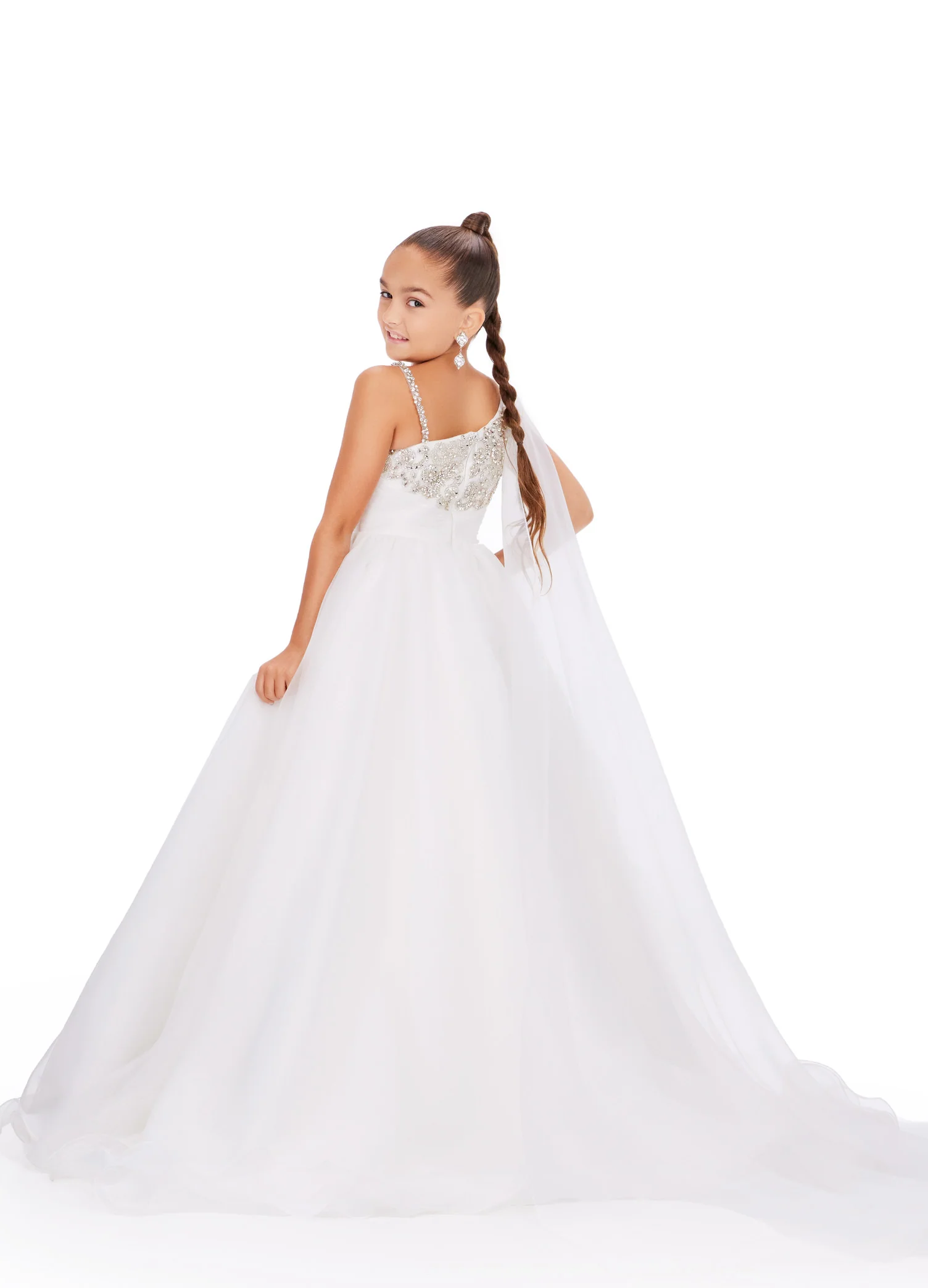 Ashley Lauren Kids 8212 One Shoulder Girls Pageant Dress Cape A Line Ball Gown Crystal - Image 7
