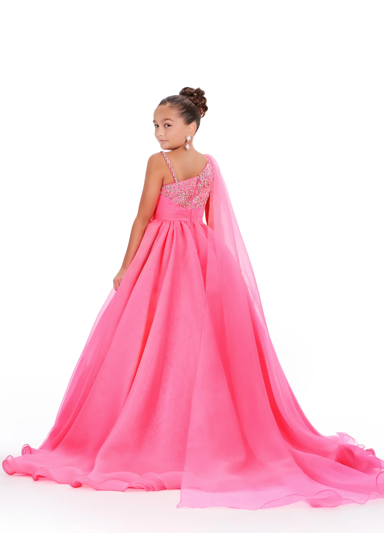 Ashley Lauren Kids 8212 One Shoulder Girls Pageant Dress Cape A Line Ball Gown Crystal - Image 8