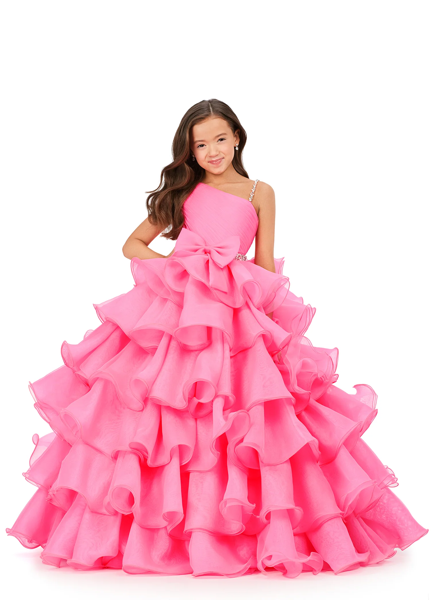 Ashley Lauren Kids 8217 Size 12 Aqua Girls Pageant Dress Ruffle Bow - Image 5
