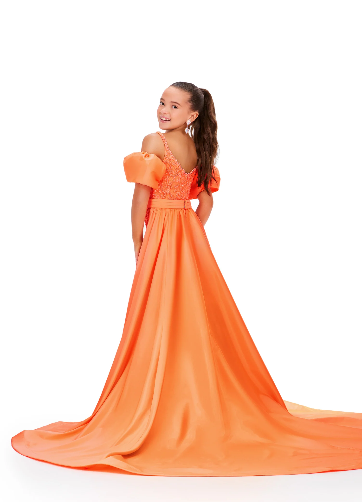 Ashley Lauren Kids 8269 Girls Beaded Puff Sleeve Jumpsuit Pageant Fun Fashion Overskirt Formal - Image 3