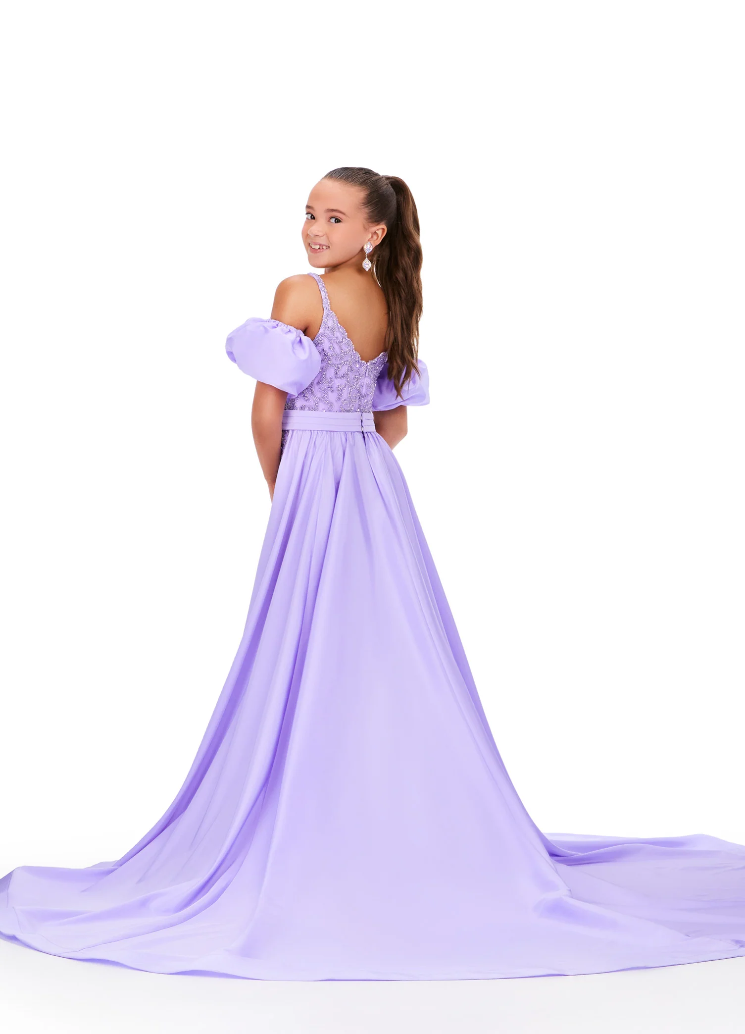 Ashley Lauren Kids 8269 Girls Beaded Puff Sleeve Jumpsuit Pageant Fun Fashion Overskirt Formal - Image 6
