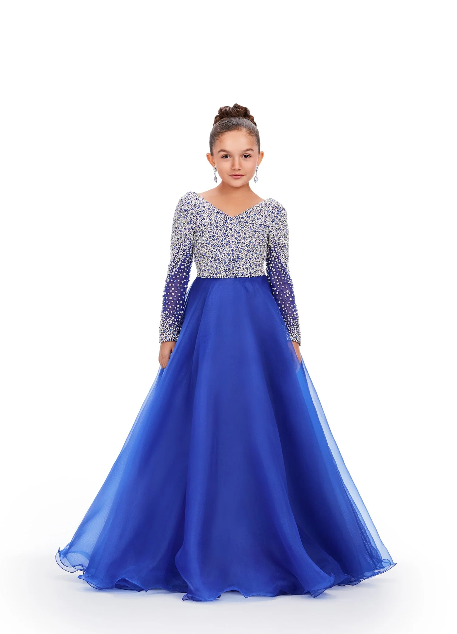 Ashley Lauren Kids 8271 Size 6 Hot Pink Girls Pageant Dress Crystal Long Sleeve A Line Pageant Dress Beaded Gown - Image 4