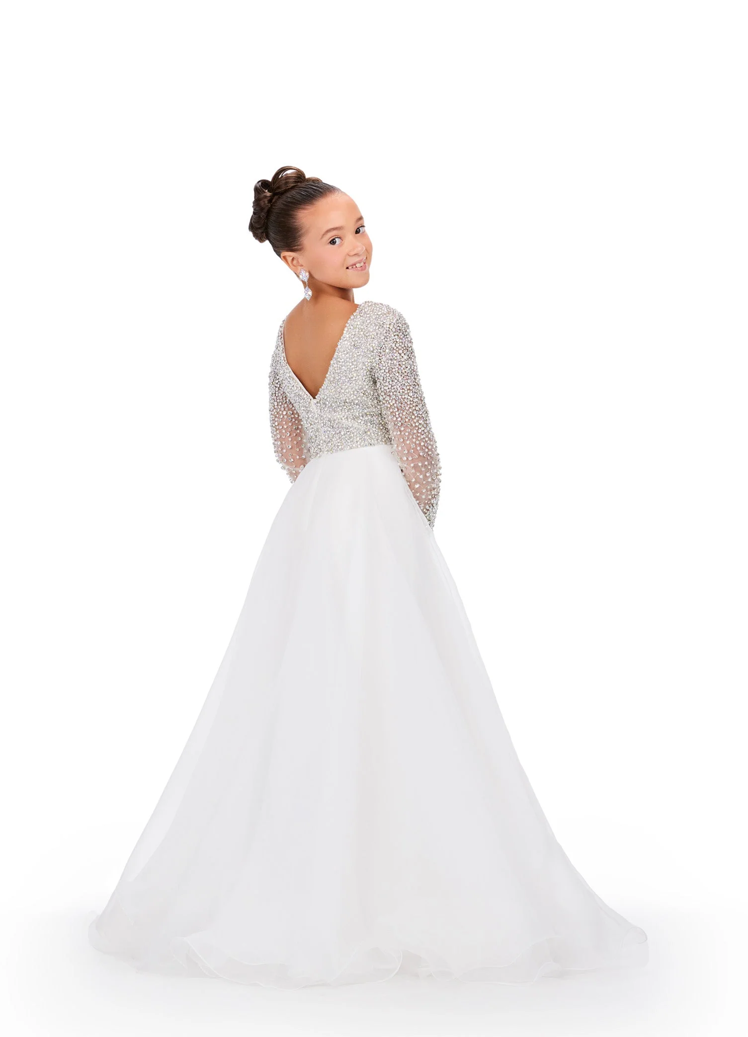 Ashley Lauren Kids 8271 Size 6 Hot Pink Girls Pageant Dress Crystal Long Sleeve A Line Pageant Dress Beaded Gown - Image 5