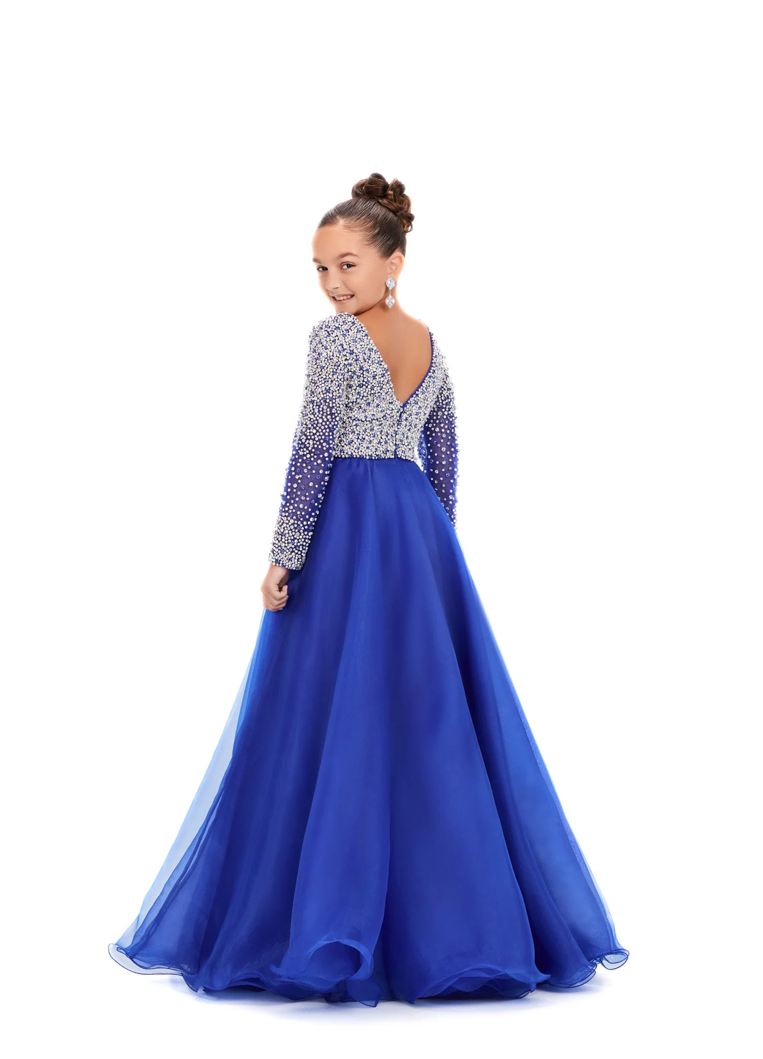 Ashley Lauren Kids 8271 Size 6 Hot Pink Girls Pageant Dress Crystal Long Sleeve A Line Pageant Dress Beaded Gown - Image 6
