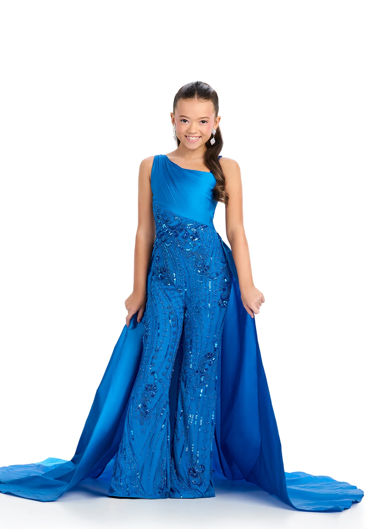 Ashley Lauren Kids 8287 Girls Pageant Jumpsuit Overskirt Fun Fashion Beaded Formal Wear - Image 3