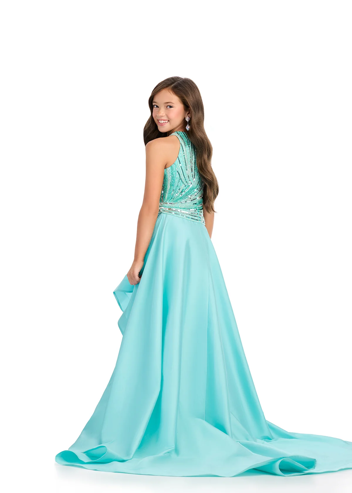 Ashley Lauren Kids 8288 Girls Beaded Sequin High Low Dress Pageant Taffeta Formal Wear - Image 3