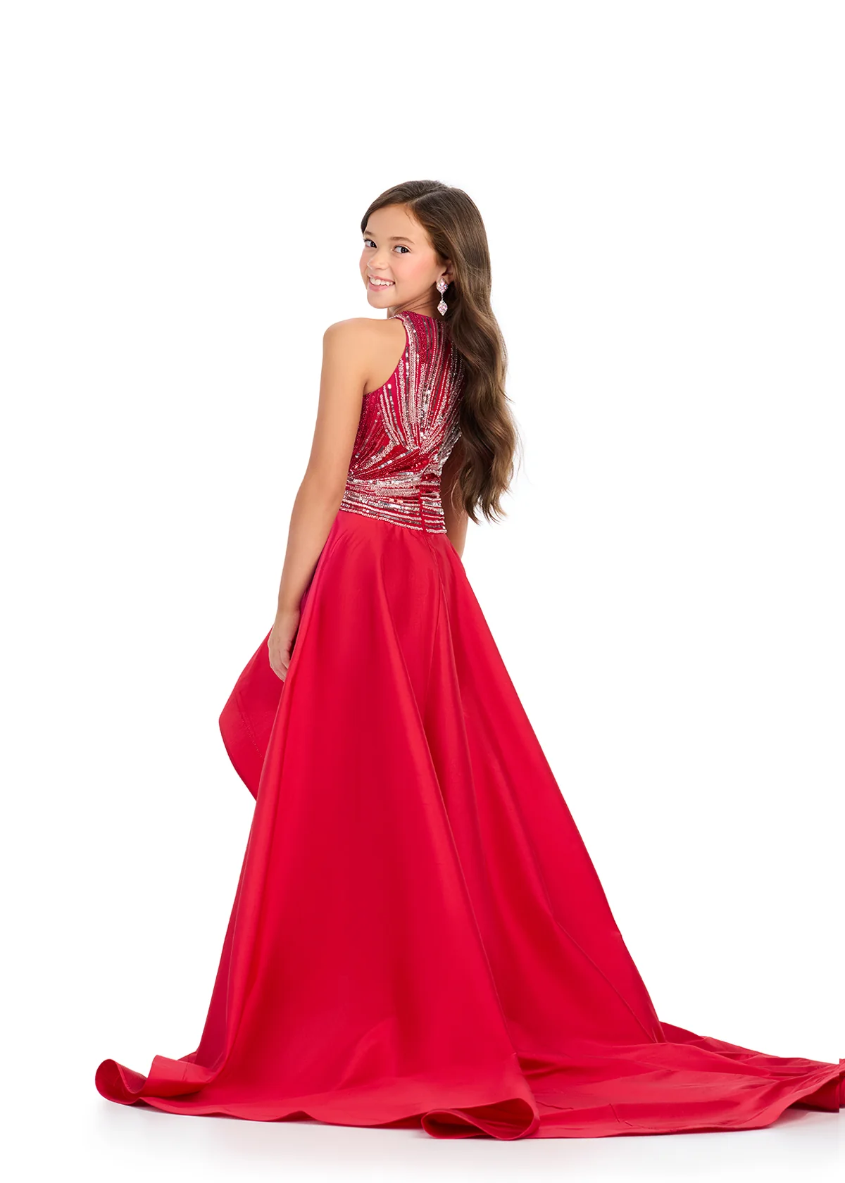 Ashley Lauren Kids 8288 Girls Beaded Sequin High Low Dress Pageant Taffeta Formal Wear - Image 4