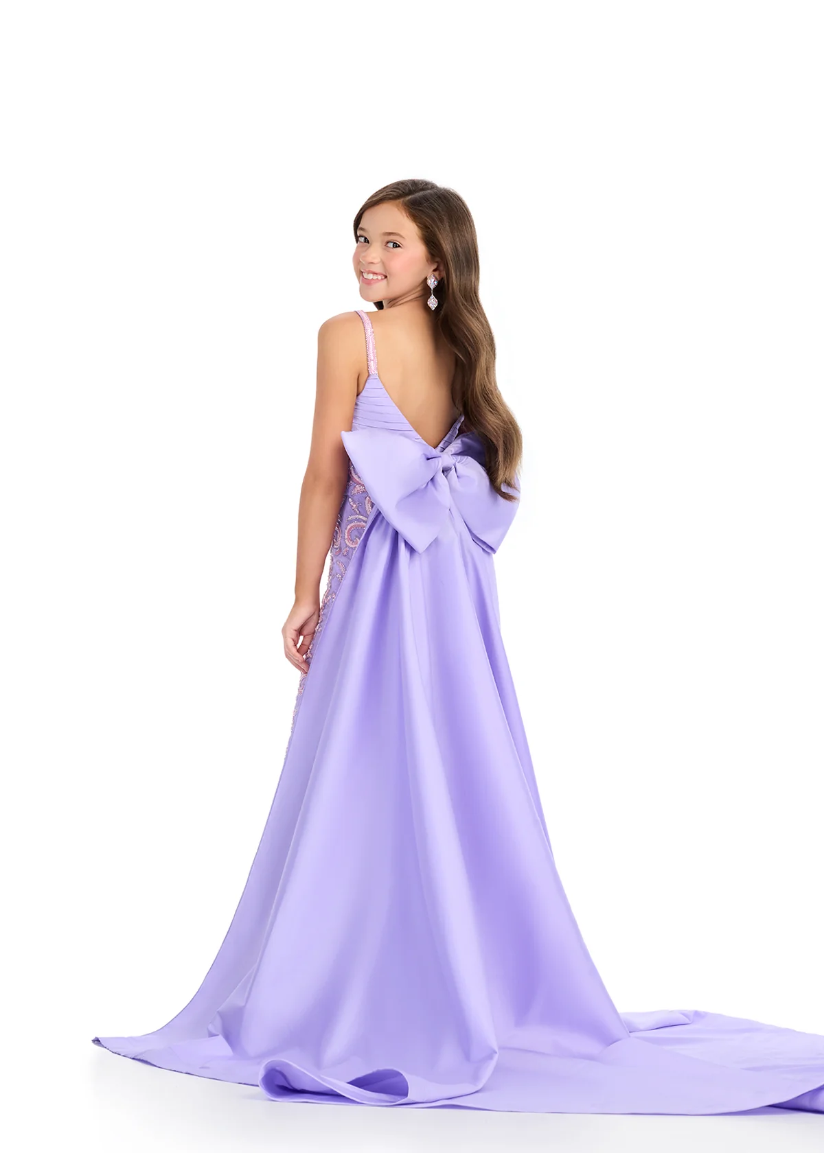 Ashley Lauren Kids 8292 Girls Beaded Pageant Jumpsuit Bow Cape Overskirt Formal Sequin Fun Fashion - Image 2