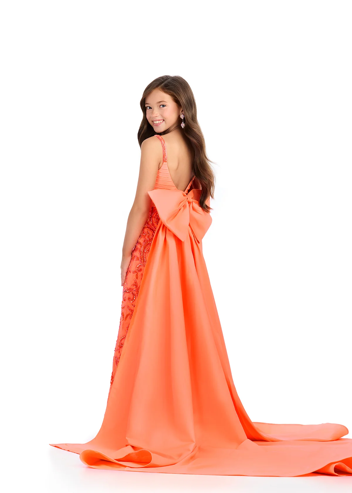 Ashley Lauren Kids 8292 Girls Beaded Pageant Jumpsuit Bow Cape Overskirt Formal Sequin Fun Fashion - Image 4
