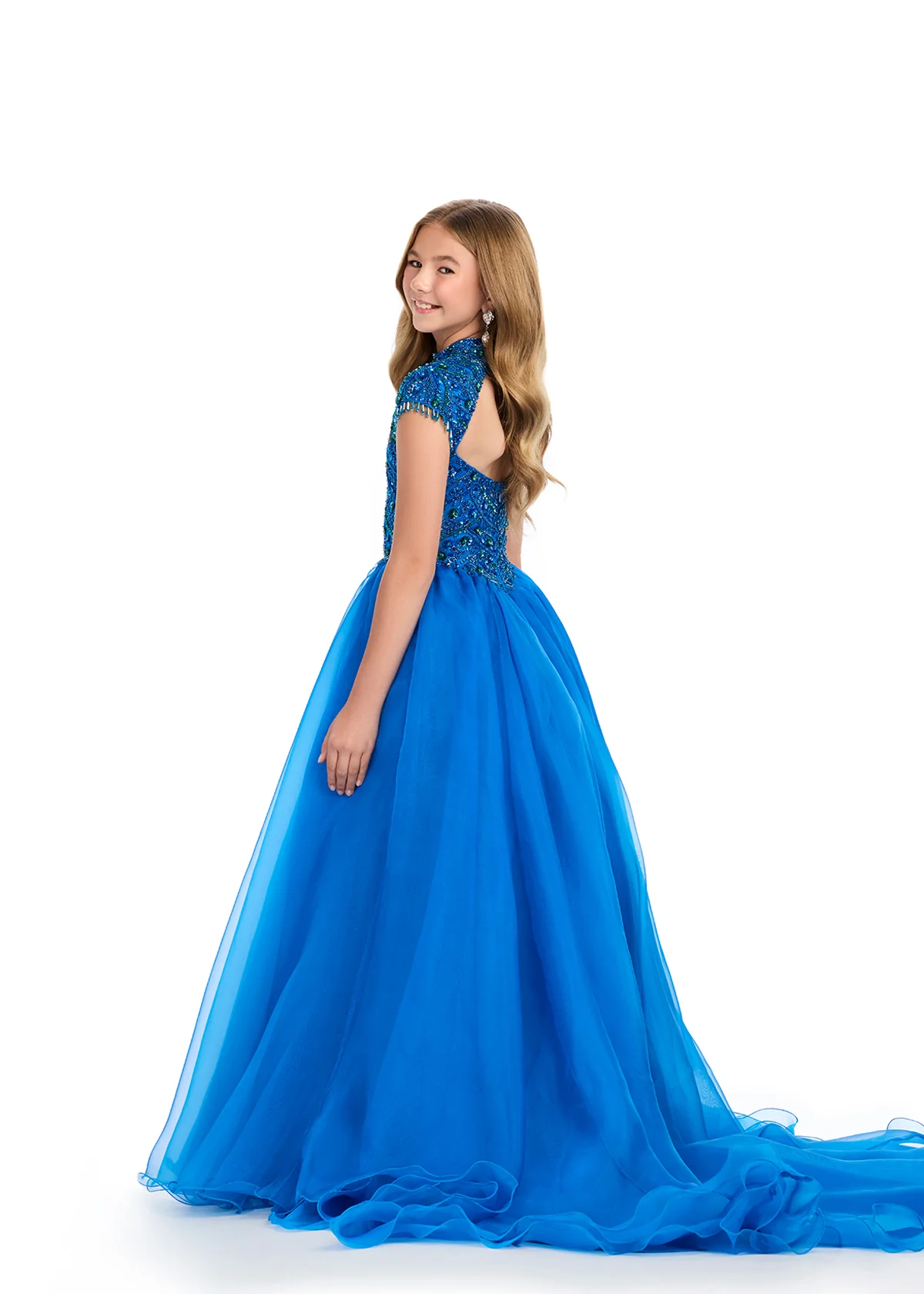 Ashley Lauren Kids 8296 Girls Beaded A Line Pageant Dress Fringe Ballgown High Neck Formal - Image 3