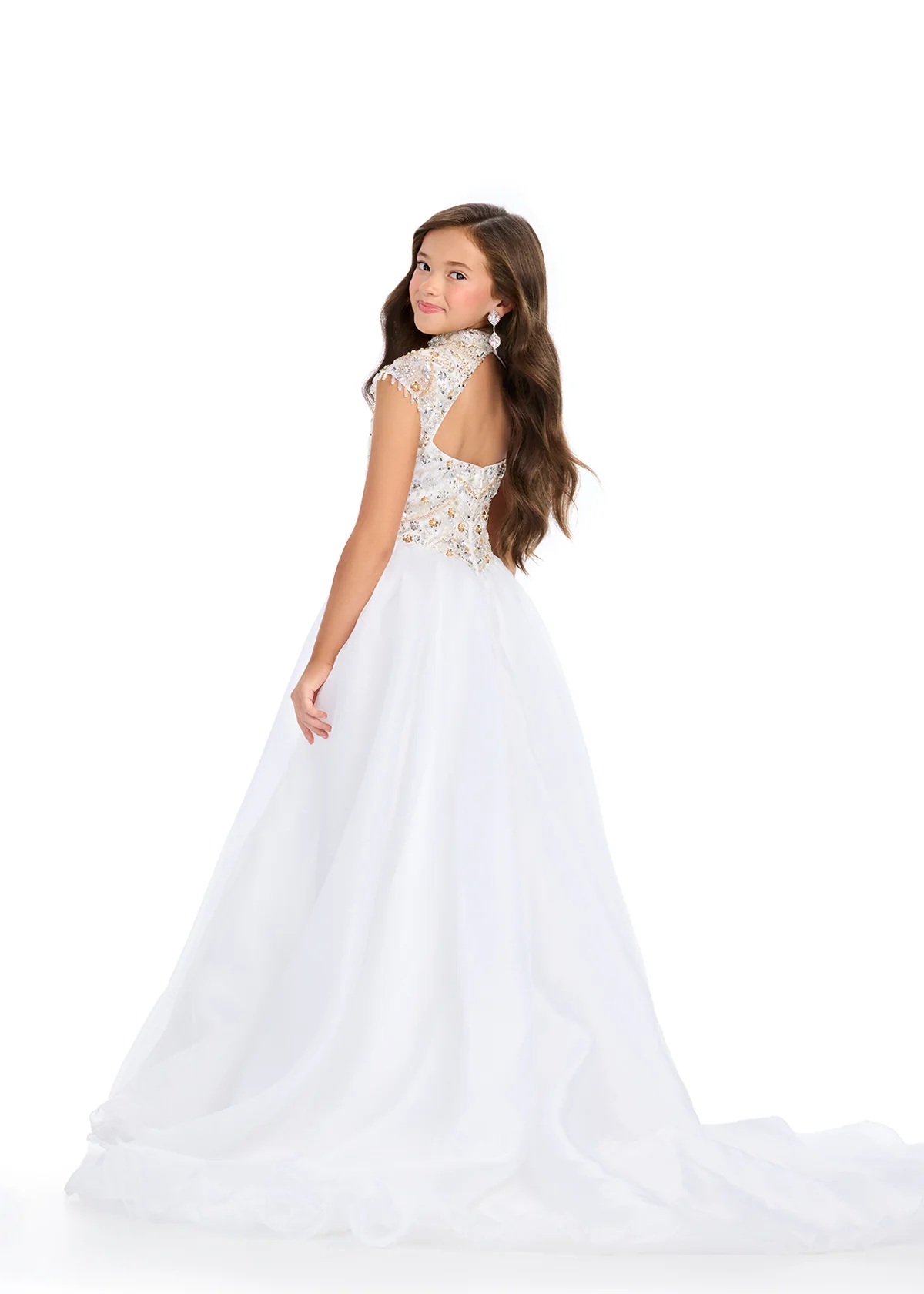 Ashley Lauren Kids 8296 Girls Beaded A Line Pageant Dress Fringe Ballgown High Neck Formal - Image 4