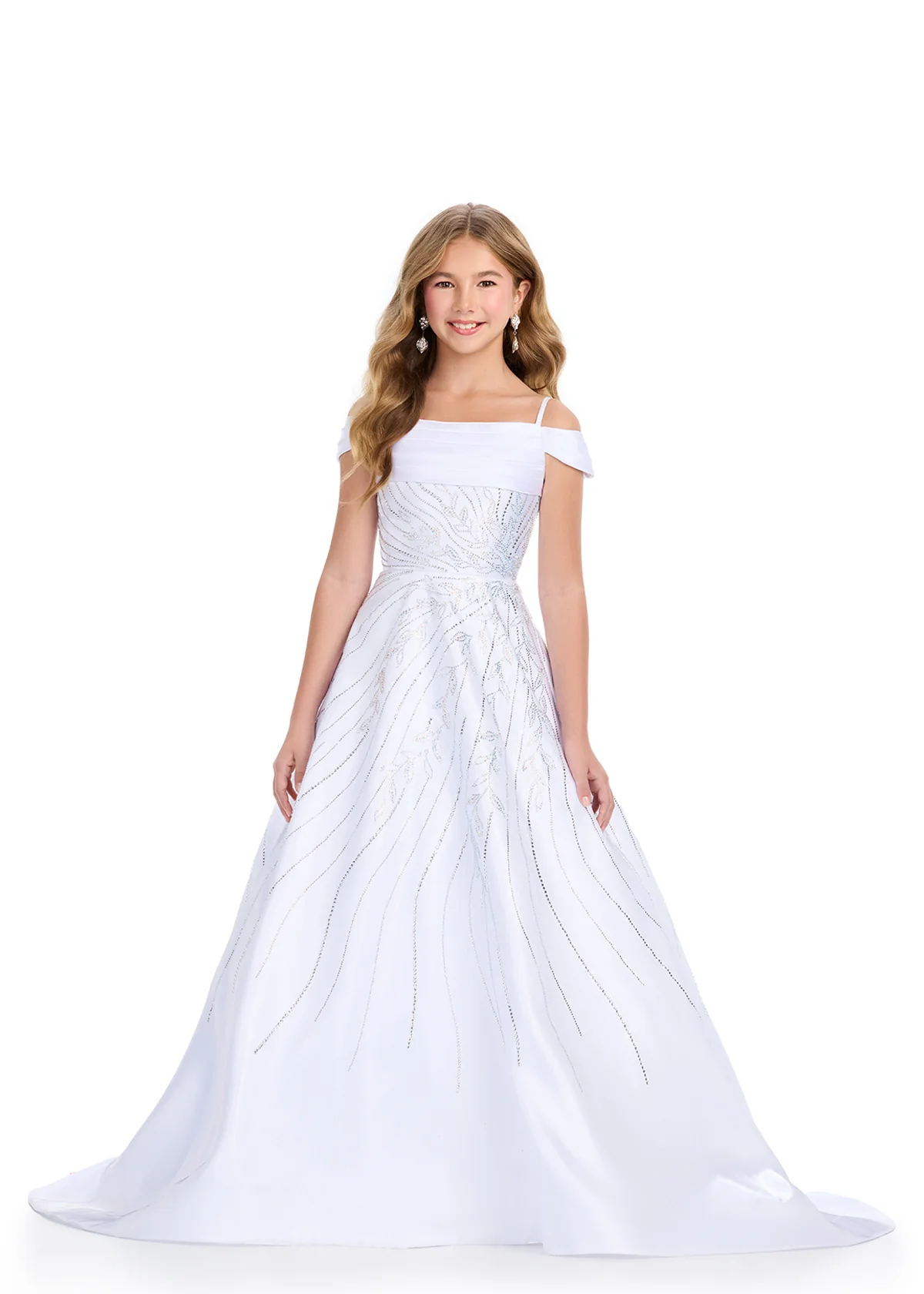 Ashley Lauren 8317 Size 8 Girls White Pageant Dress with Crystals