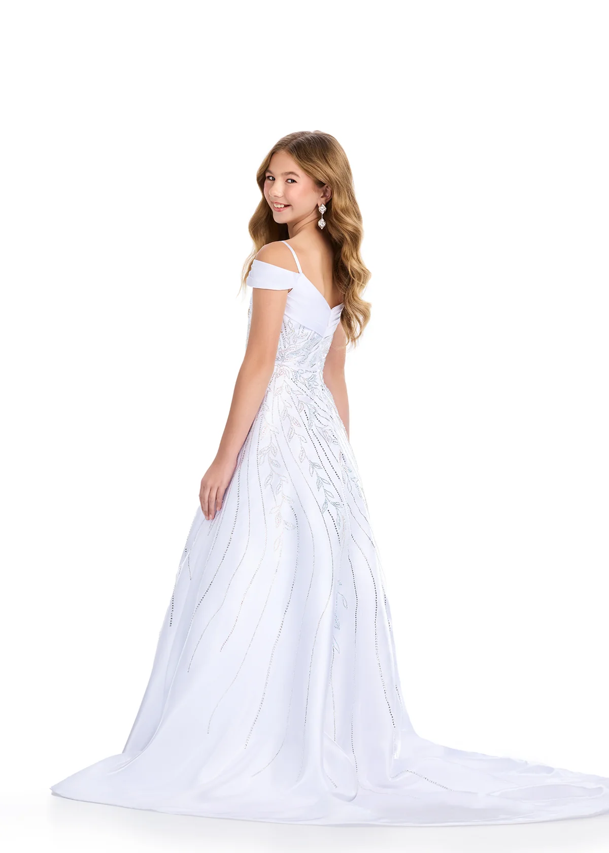 Ashley Lauren 8317 Size 8 Girls White Pageant Dress with Crystals - Image 2