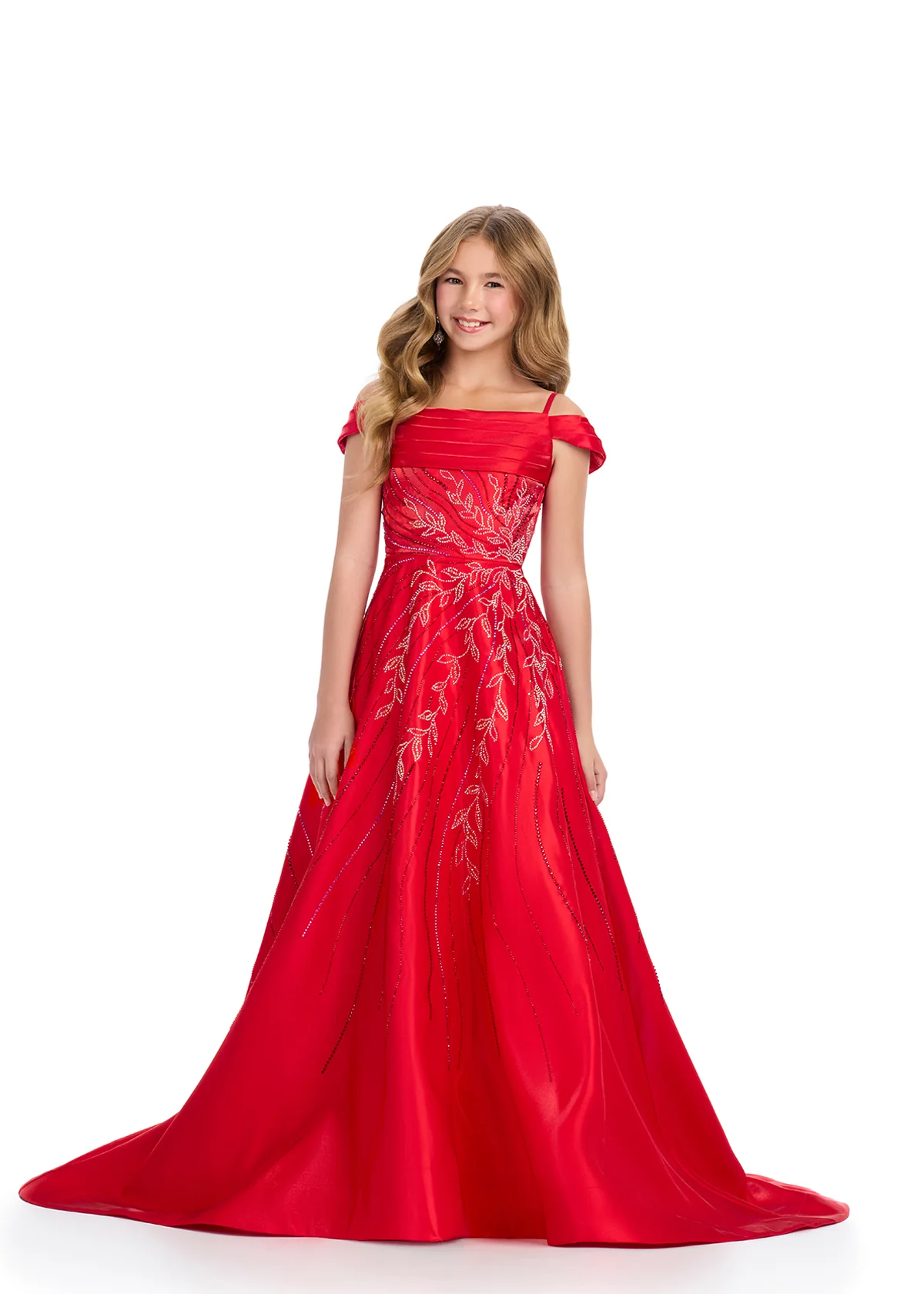 Ashley Lauren 8317 Size 8 Girls White Pageant Dress with Crystals - Image 3