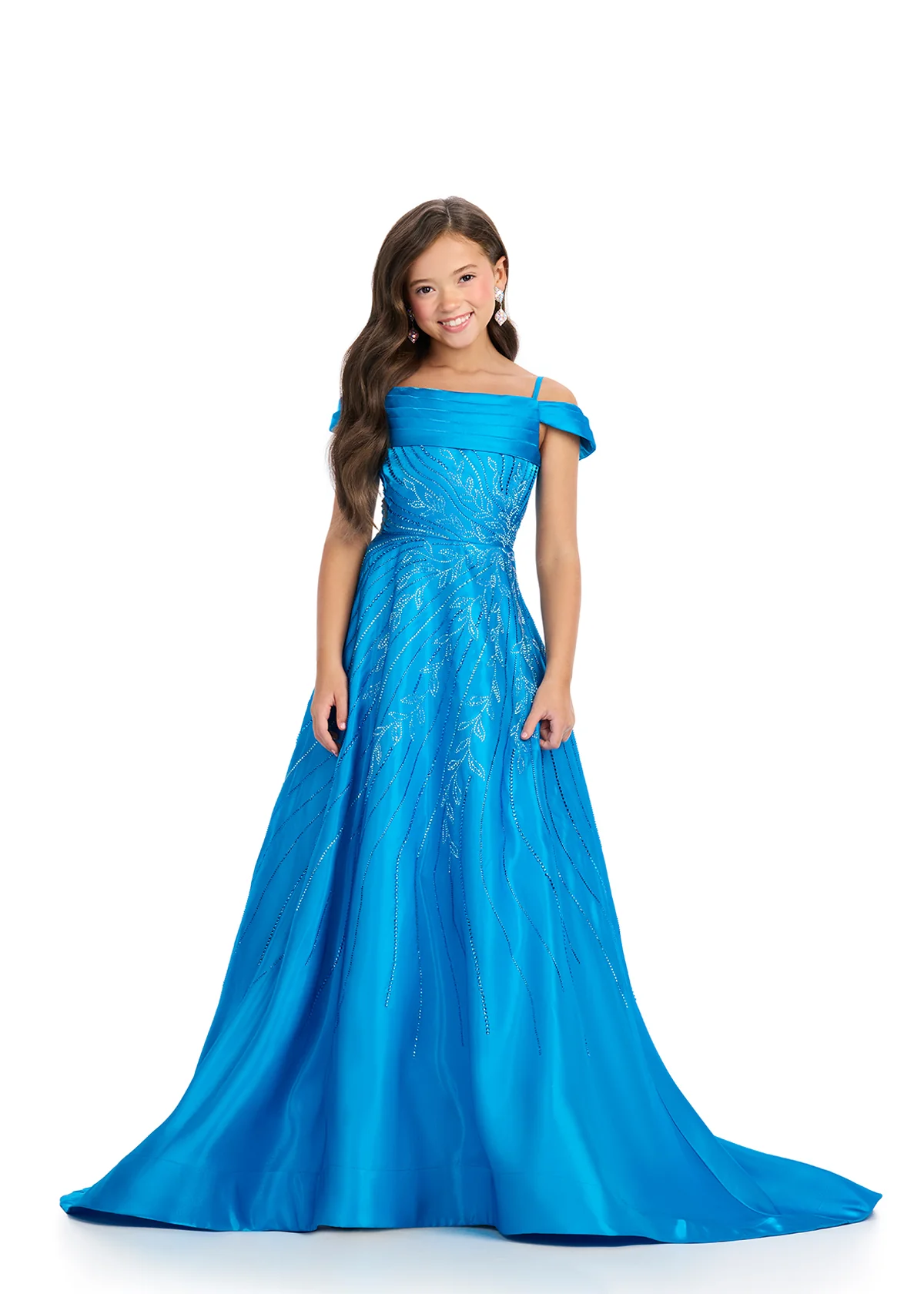 Ashley Lauren 8317 Size 8 Girls White Pageant Dress with Crystals - Image 4