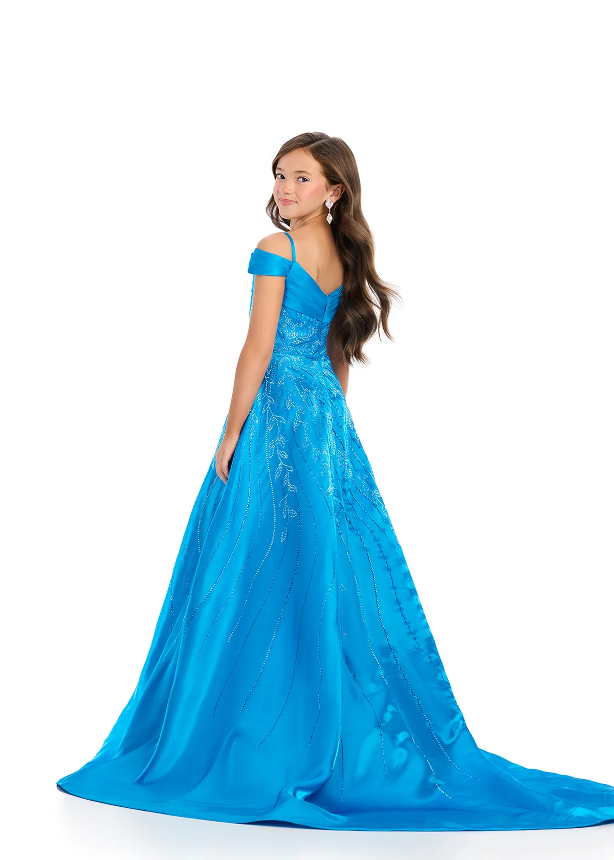 Ashley Lauren 8317 Size 8 Girls White Pageant Dress with Crystals - Image 5
