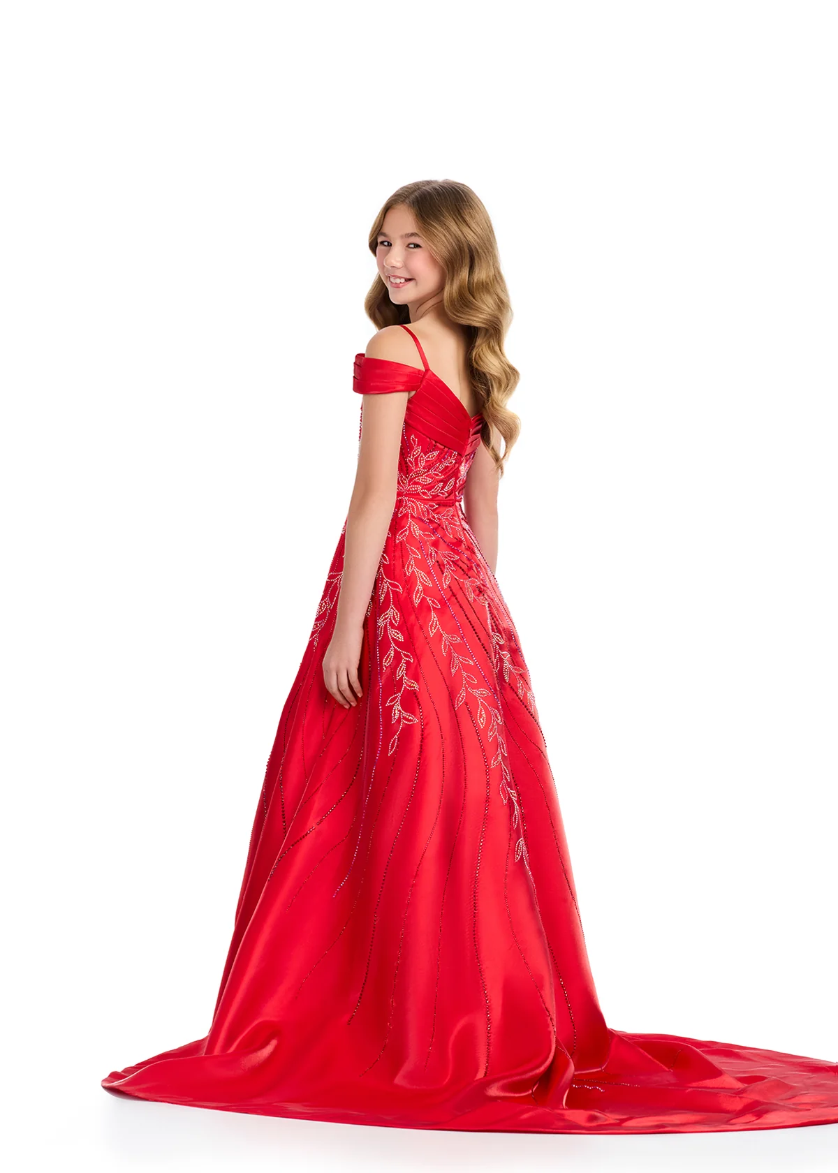 Ashley Lauren 8317 Size 8 Girls White Pageant Dress with Crystals - Image 6