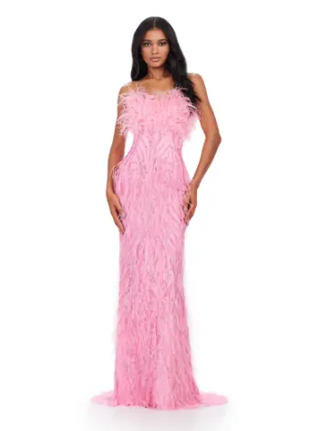 Ashley Lauren 11453 Long Prom Dress Strapless Fully Beaded Gown with Feathers Formal Pageant - Image 5