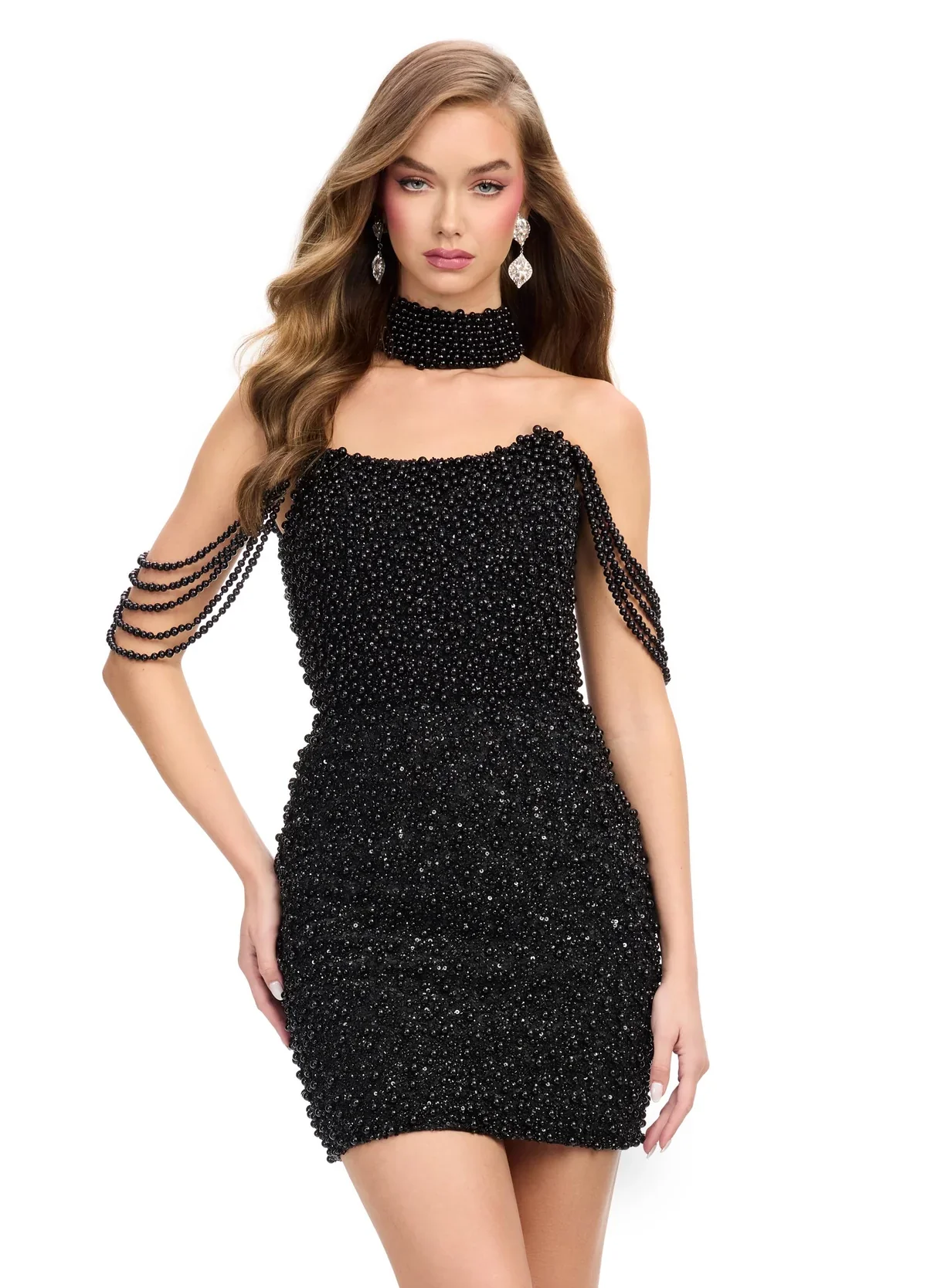 Ashleylauren 4758 cocktail dress pearls Choker Gown Bridal - Image 4