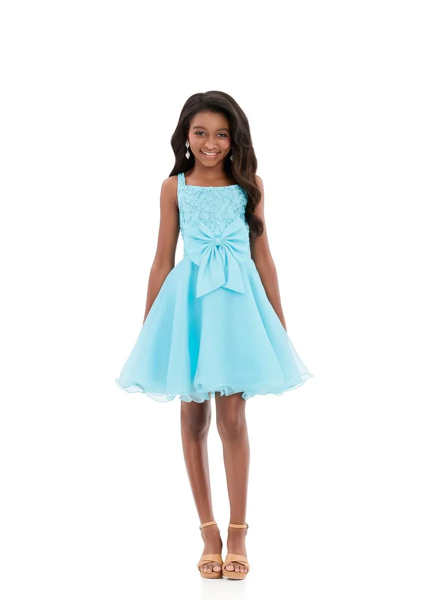 ASHLEYlauren 8359 Girls short dress heat set bodice flowy organza skirt - Image 2