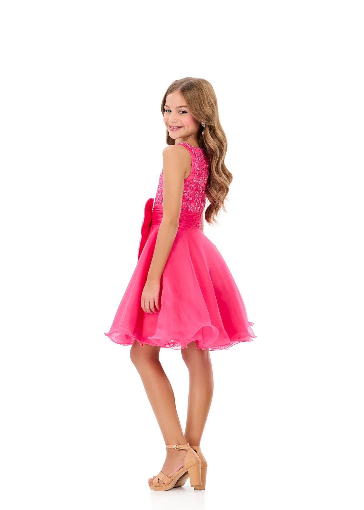 ASHLEYlauren 8359 Girls short dress heat set bodice flowy organza skirt - Image 4