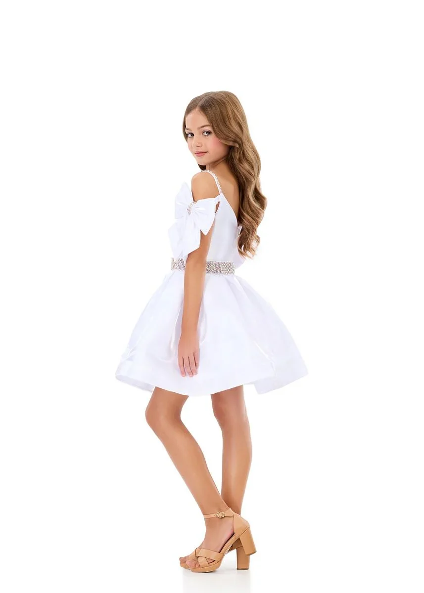 ASHLEYlauren 8360 Girls satin cocktail dress off the shoulder bows - Image 8