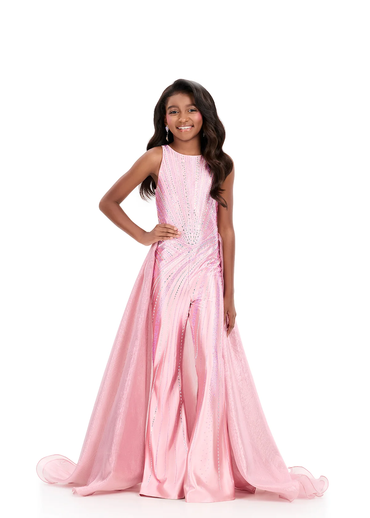 ASHLEYlauren 8363 Girls pageant jumpsuit overskirt