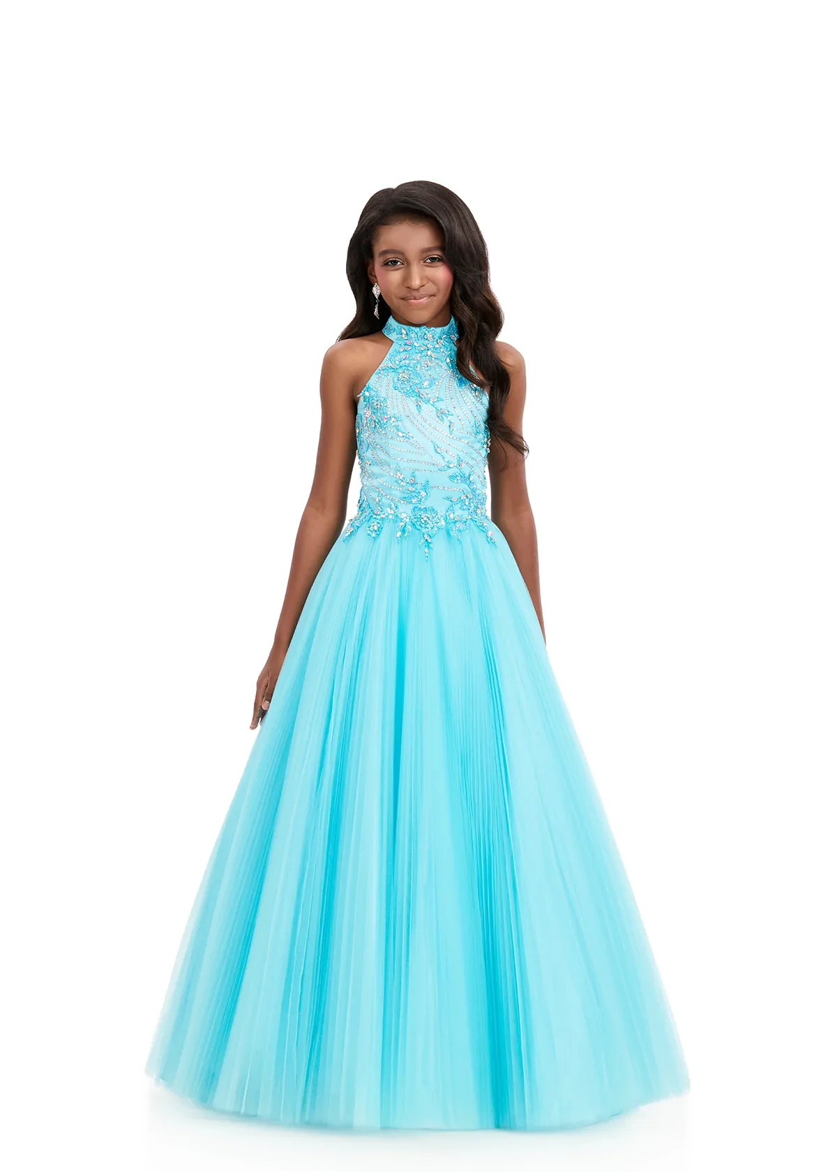 ASHLEYlauren 8366 Girls Pageant Dress Pleated Lace - Image 3