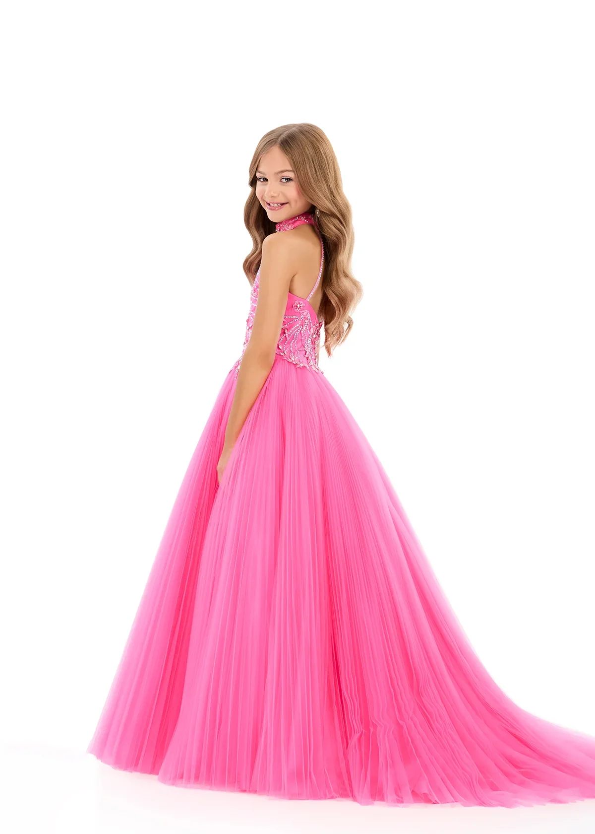 ASHLEYlauren 8366 Girls Pageant Dress Pleated Lace - Image 6