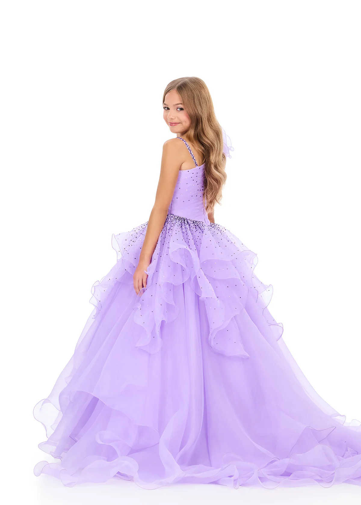 ASHLEYlauren 8368 Girls Pageant Dress Tiered Organza Skirt - Image 4