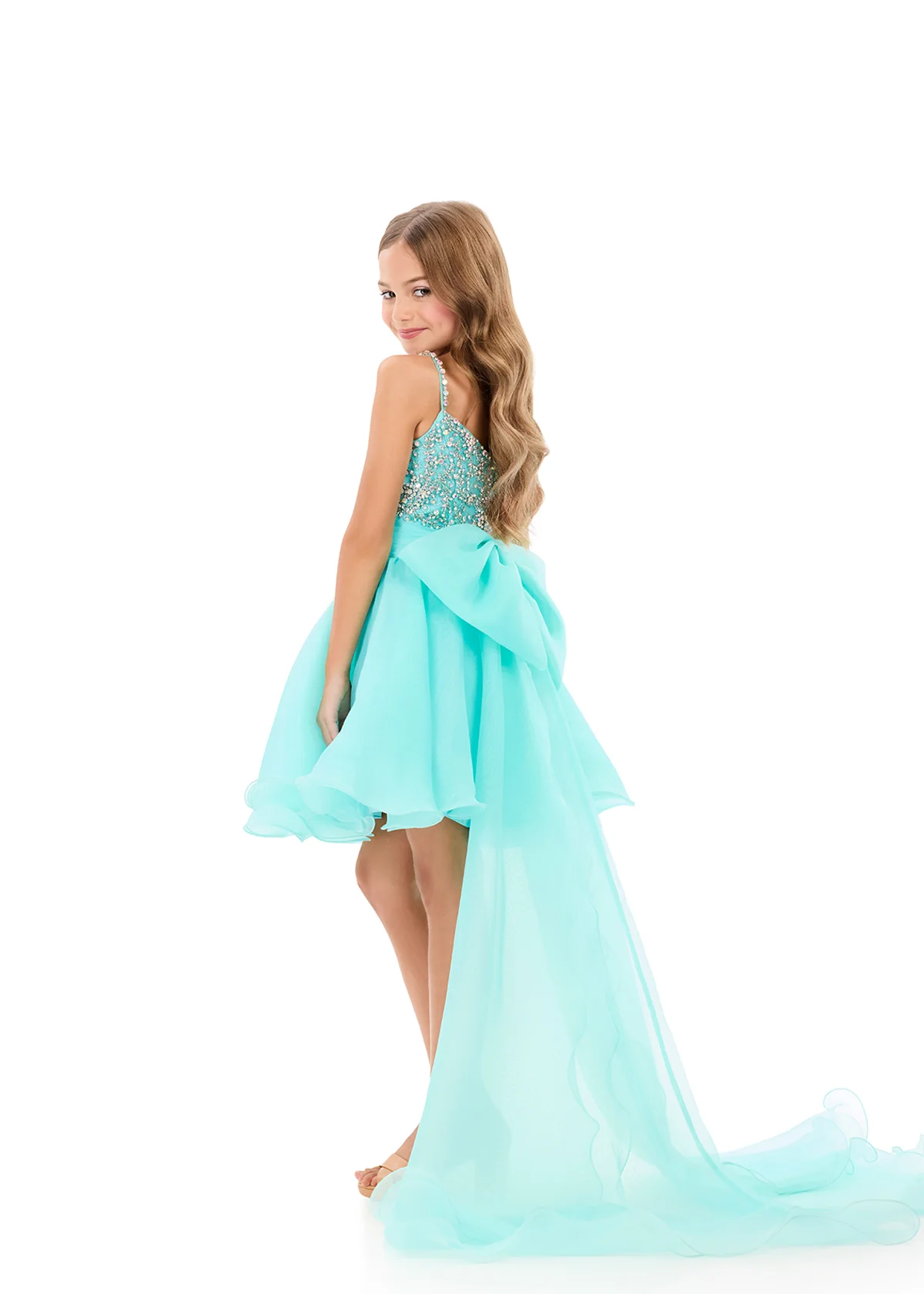 ASHLEYlauren 8369 Kids Short Dress with Bow Overskirt - Image 4