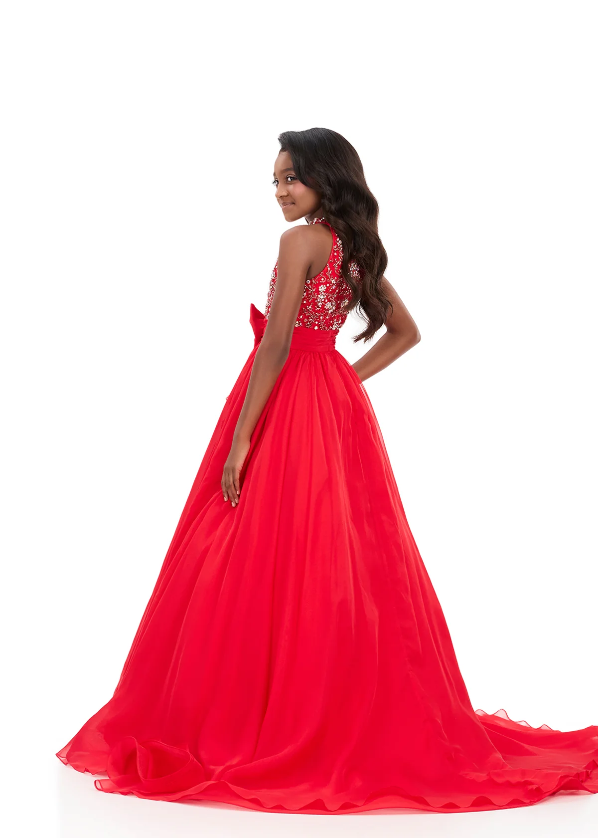 Ashleylauren 8377 Girls A Line Pageant Dress Halter Neckline - Image 2