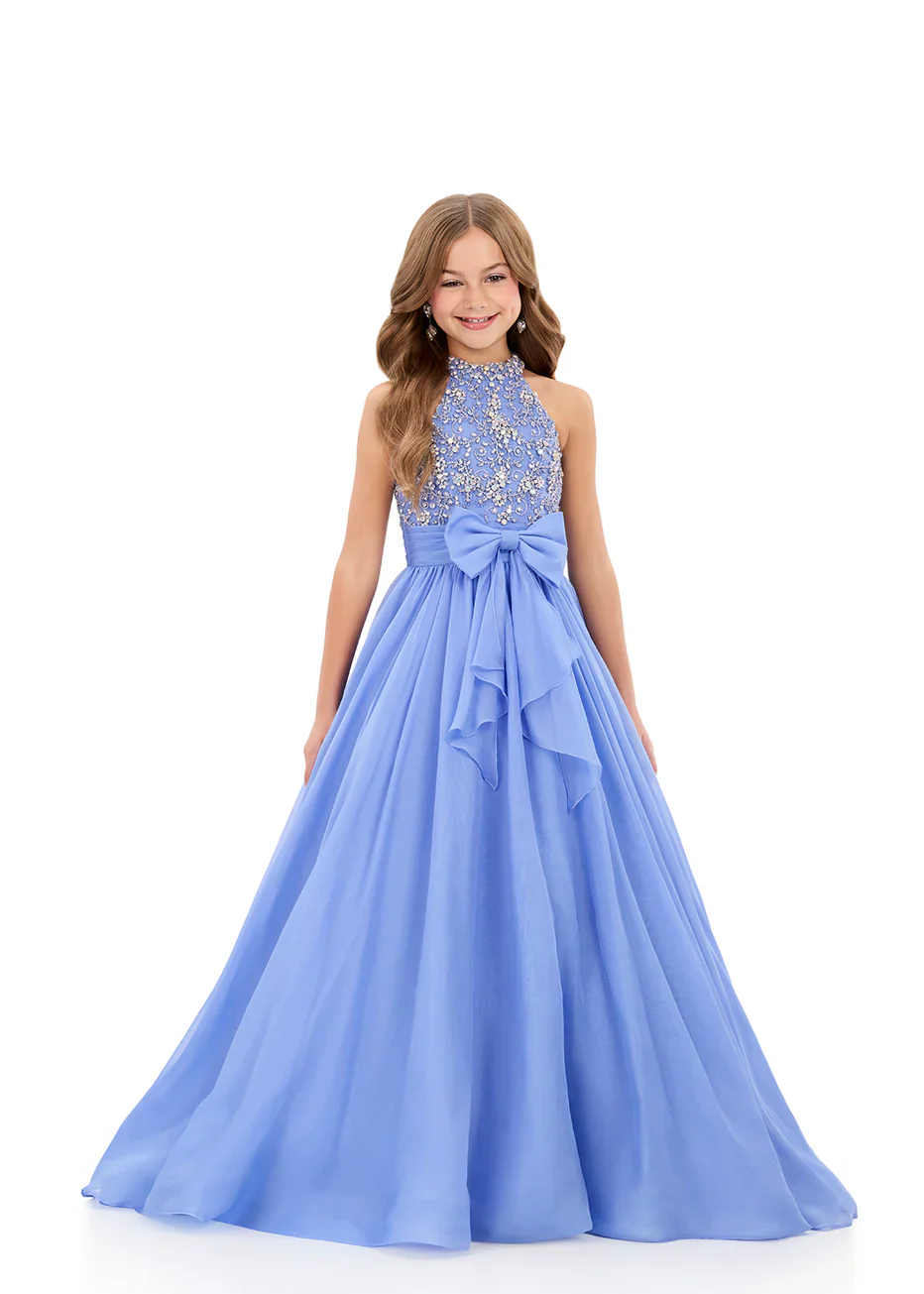 Ashleylauren 8377 Girls A Line Pageant Dress Halter Neckline - Image 7