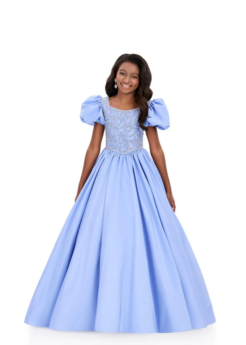 ASHLEYlauren 8386 Girls Pageant Dress Puff Sleeves Ballgown