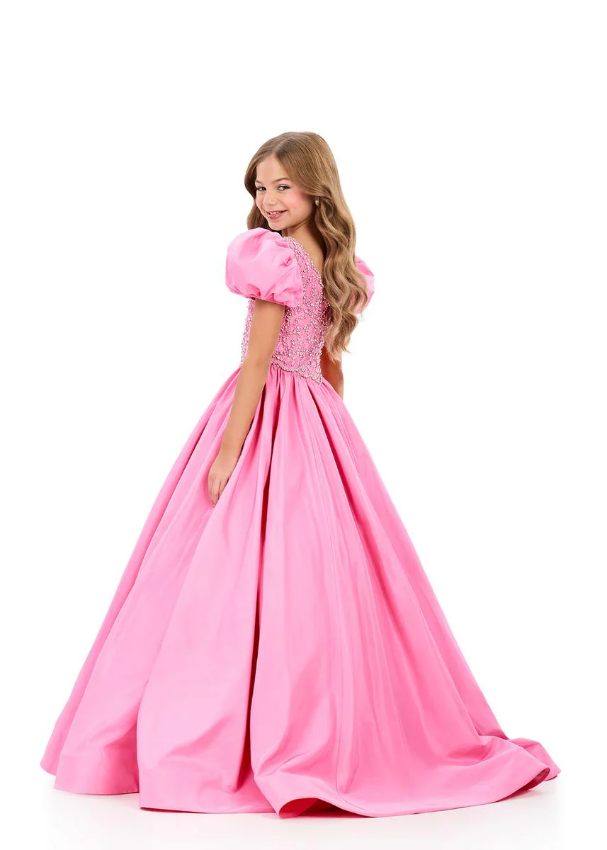 ASHLEYlauren 8386 Girls Pageant Dress Puff Sleeves Ballgown - Image 3